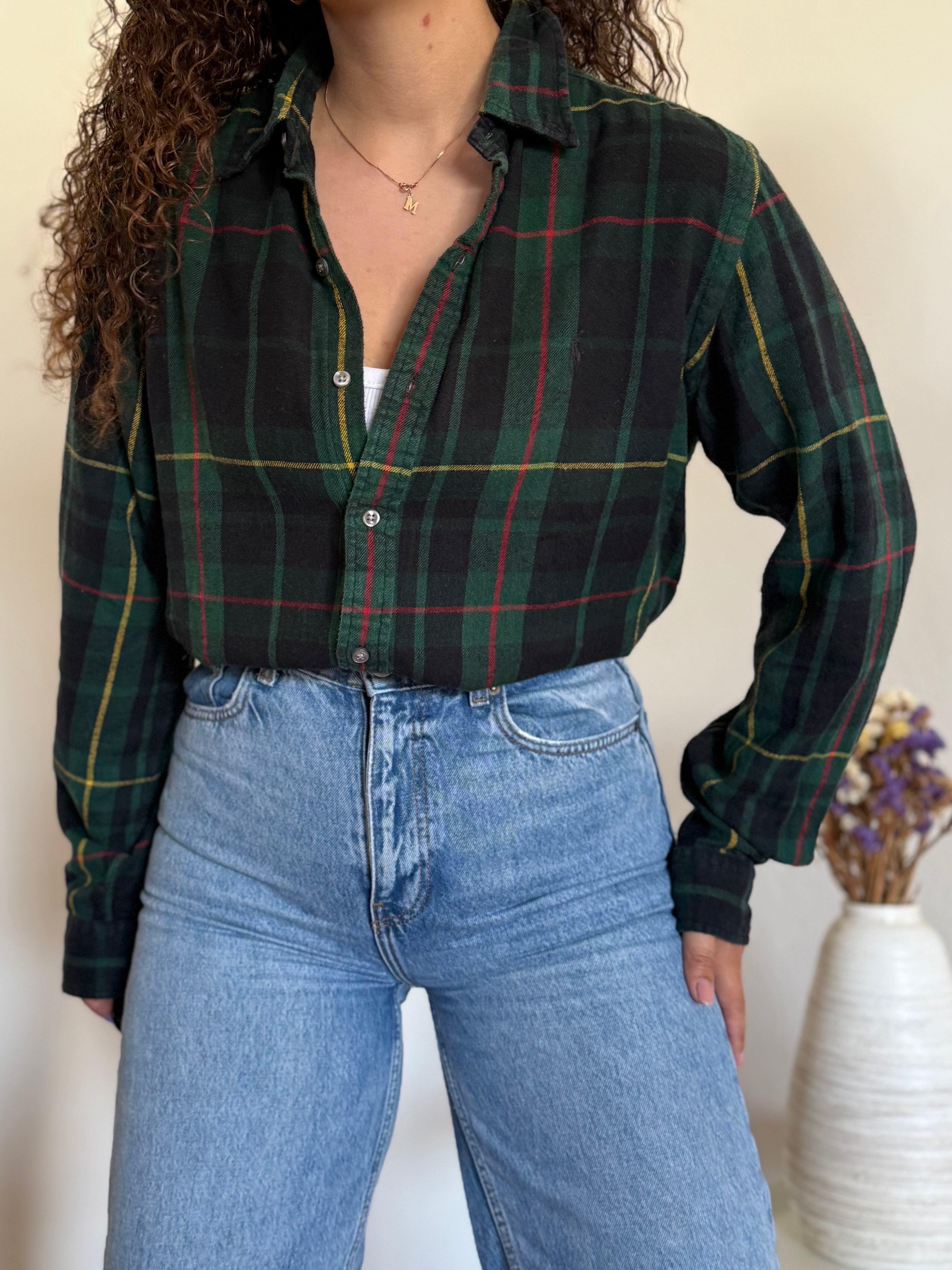 Camisa Polo Ralph Lauren Vintage Flannel Tartan Verde/Vermelho - Tam. M