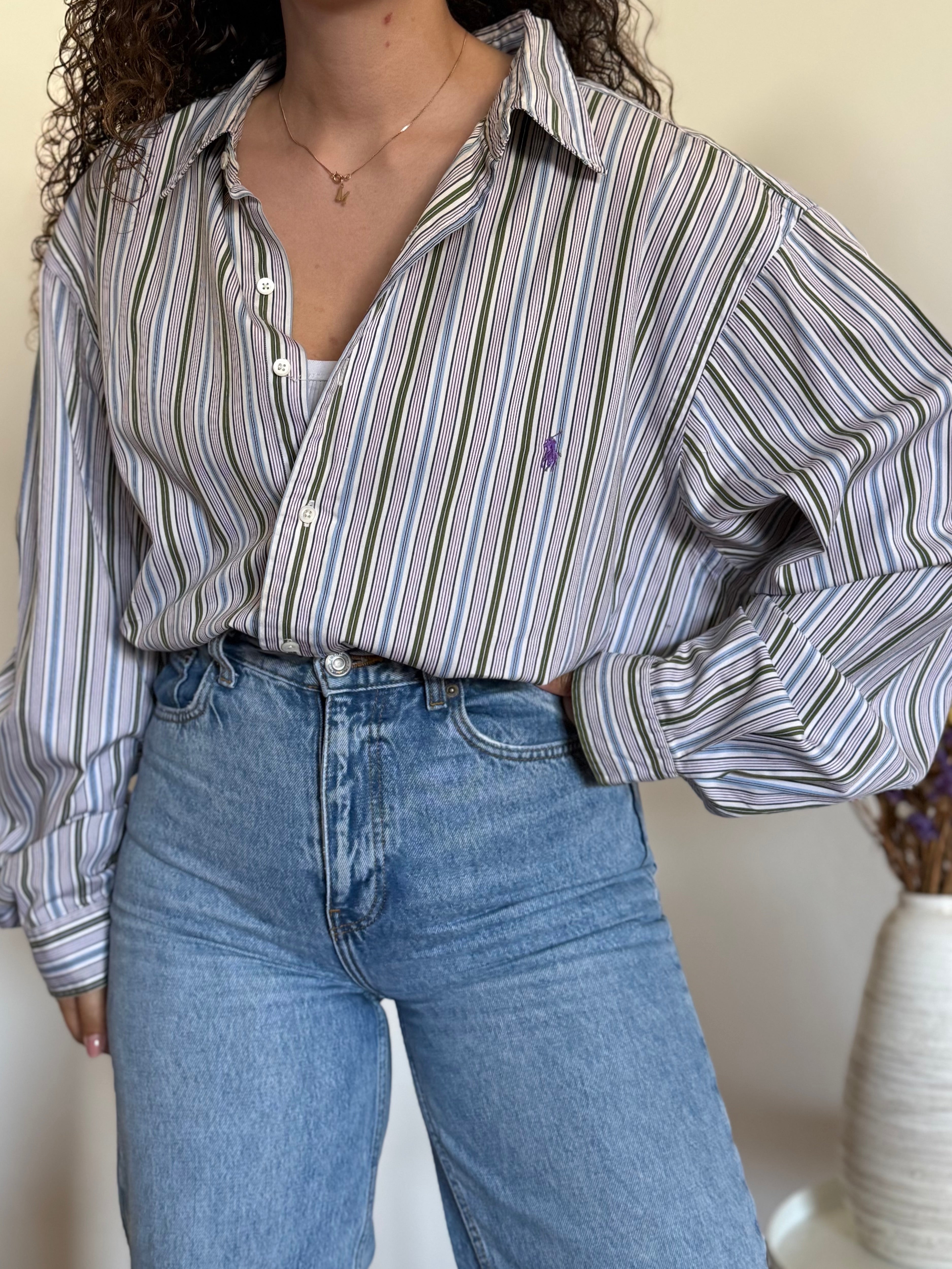 Camisa Ralph Lauren Vintage Listrada Azul e Branca – Tam. L
