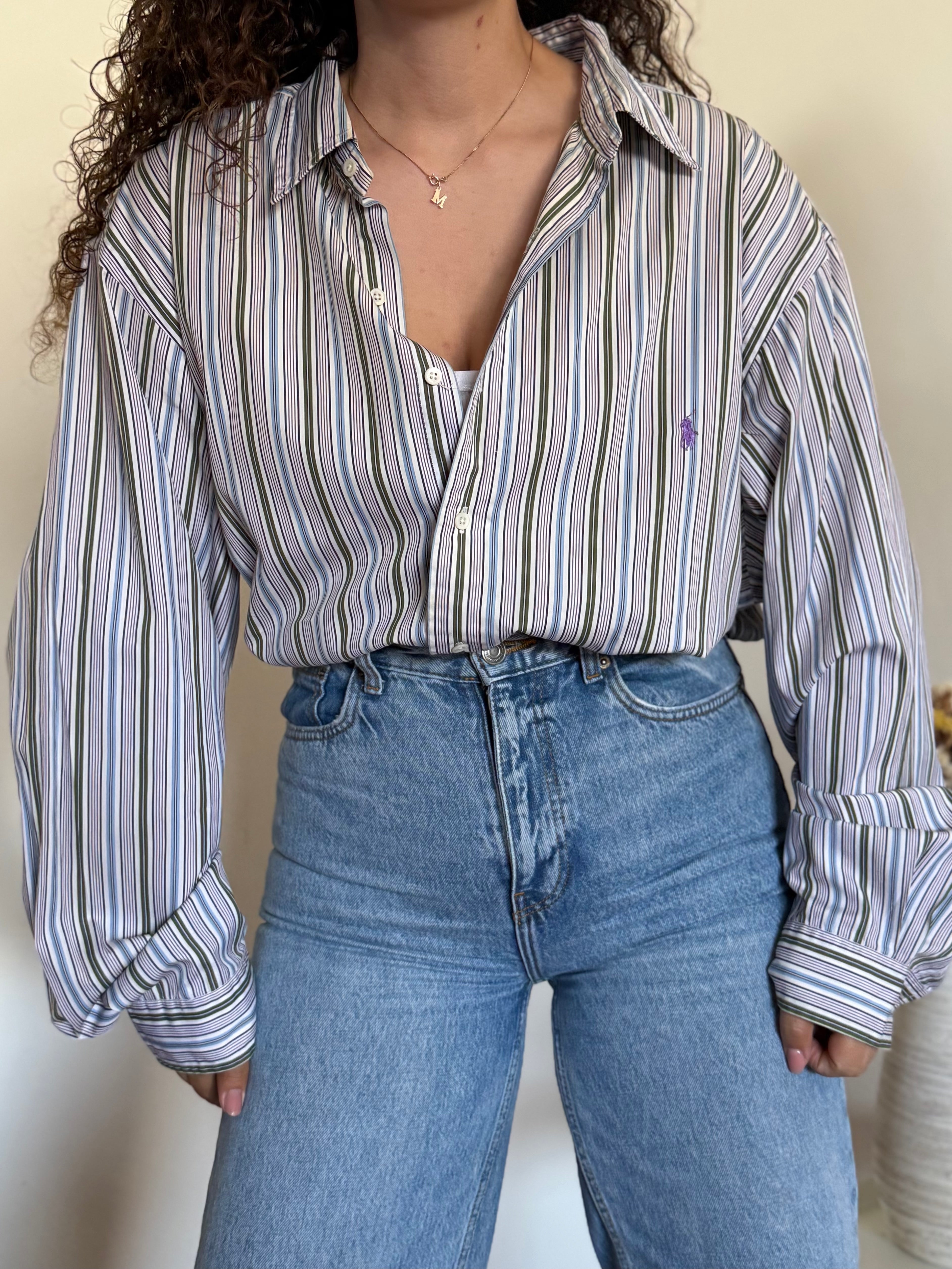 Camisa Ralph Lauren Vintage Listrada Azul e Branca – Tam. L