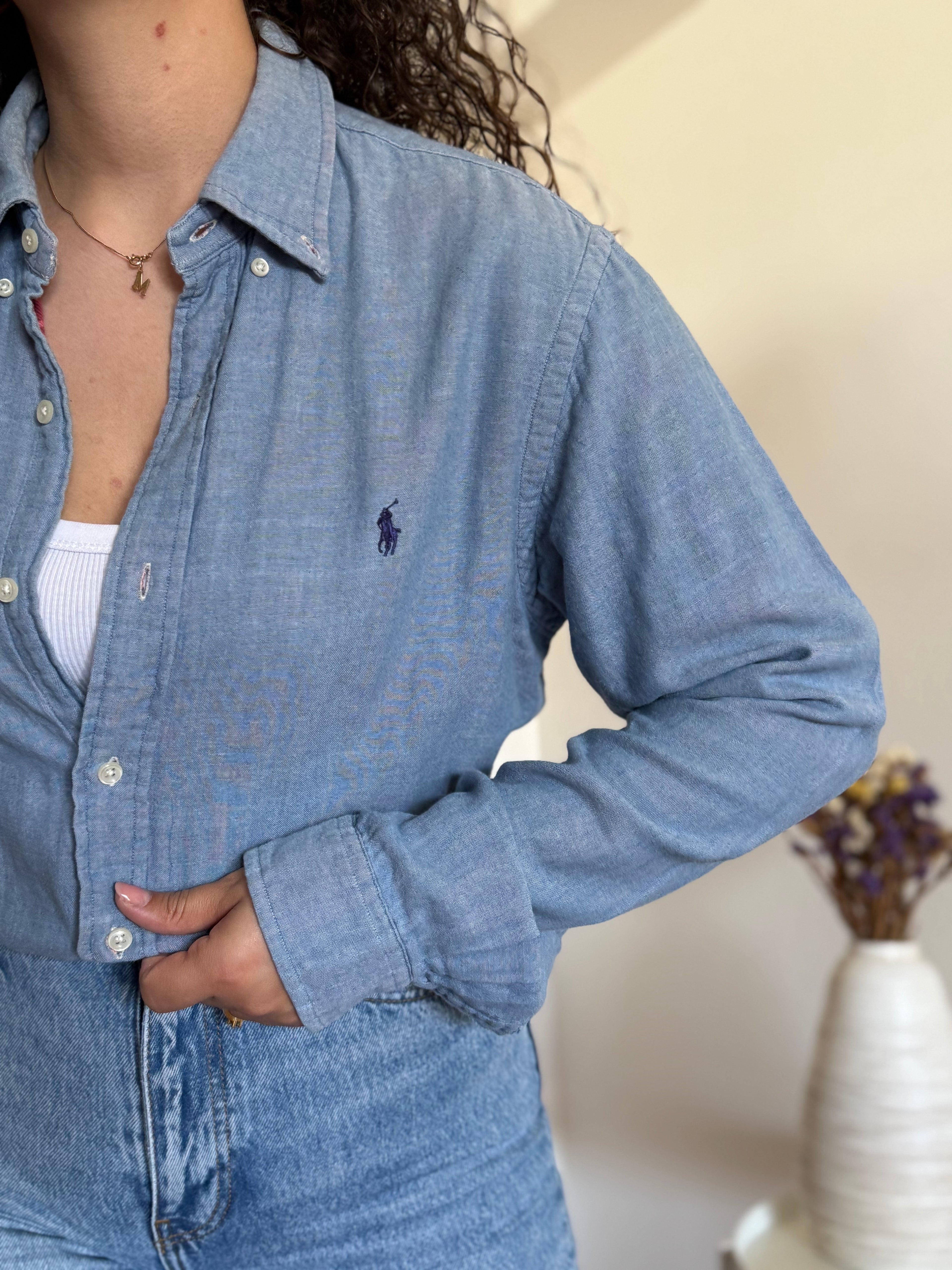 Camisa Ralph Lauren azul com interior xadrez | Slim Fit