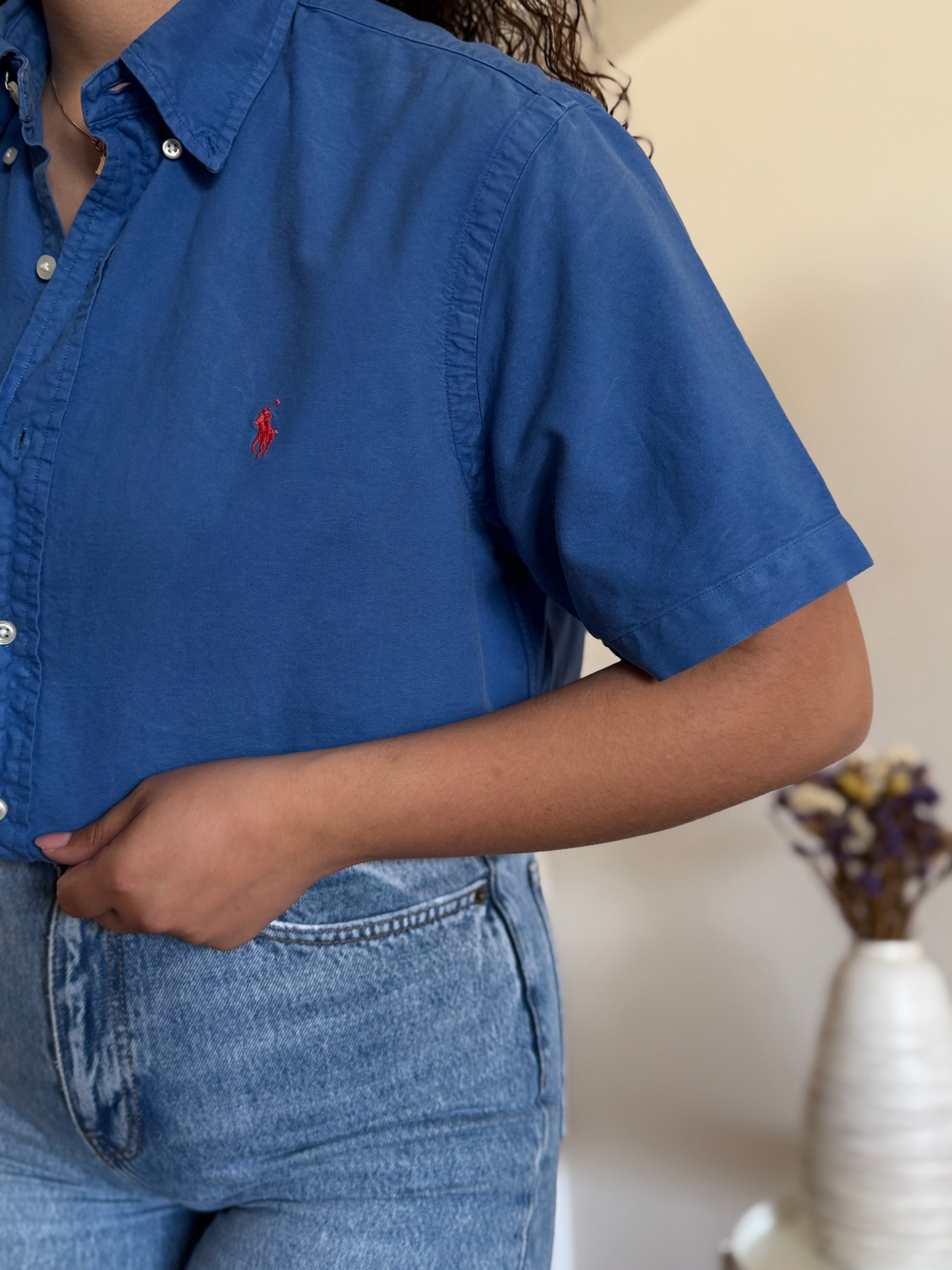 Camisa Ralph Lauren azul | Manga curta | Logo bordado