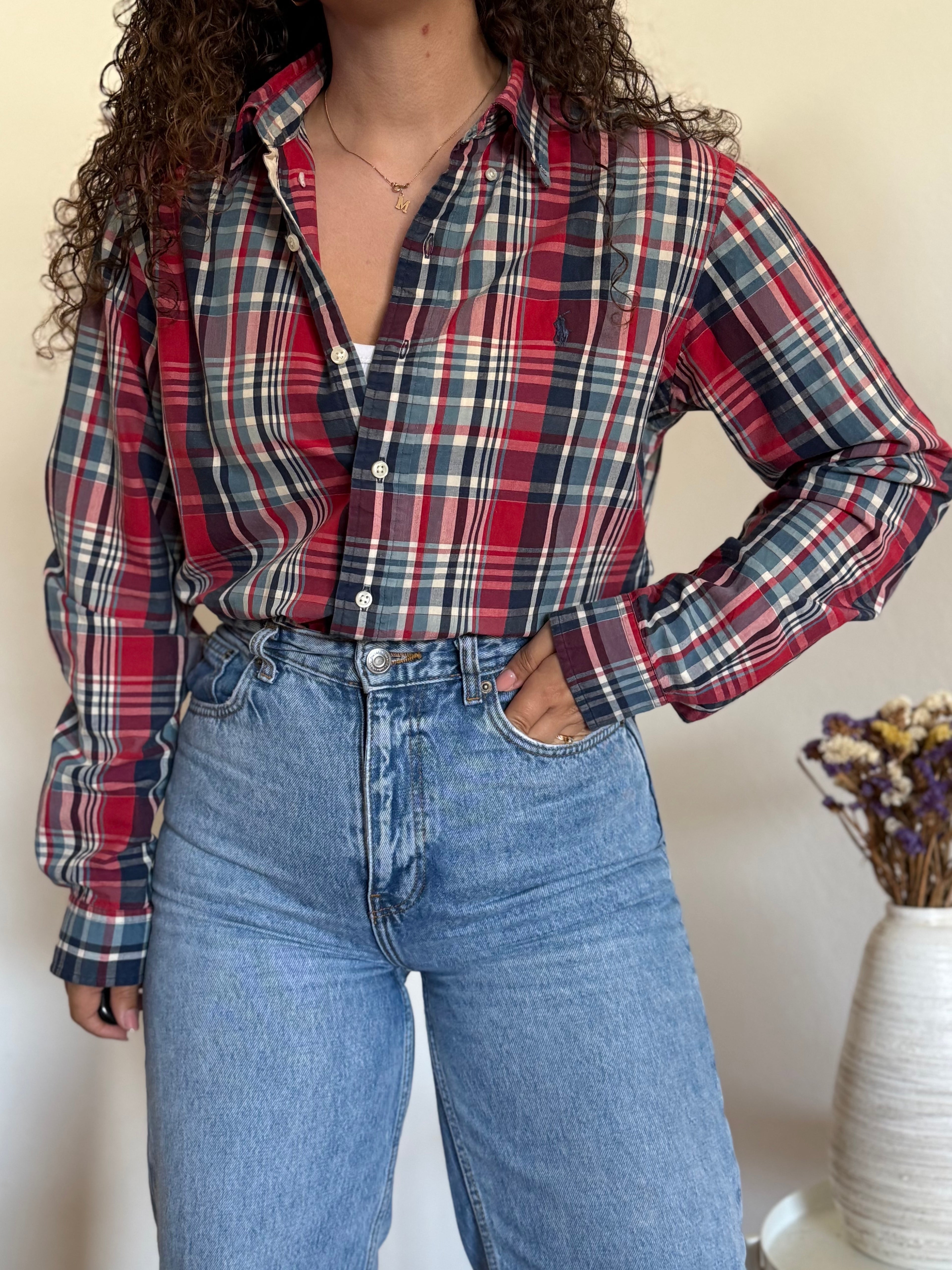 Camisa Ralph Lauren xadrez vermelho e azul | Custom Fit