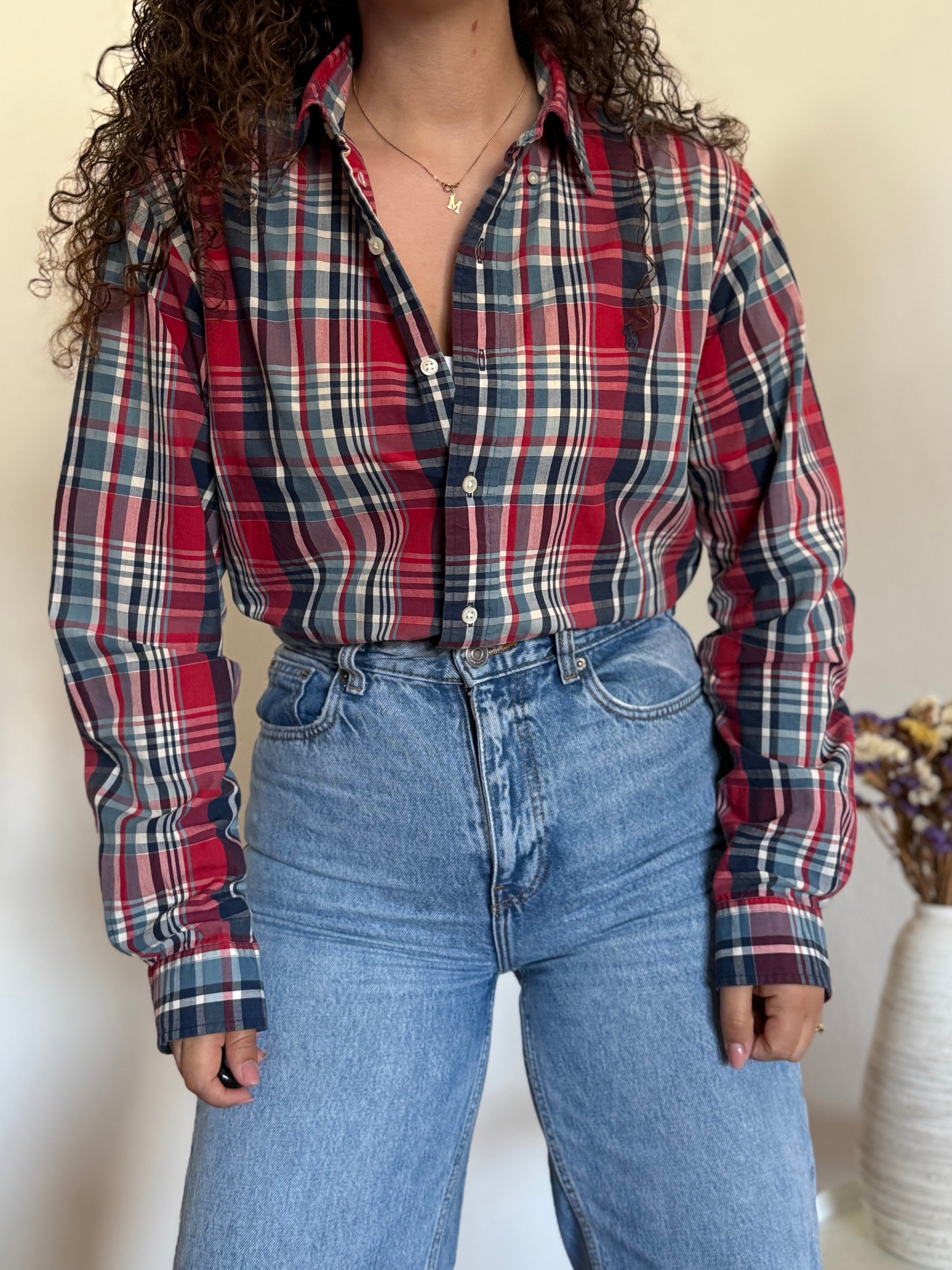 Camisa Ralph Lauren xadrez vermelho e azul | Custom Fit