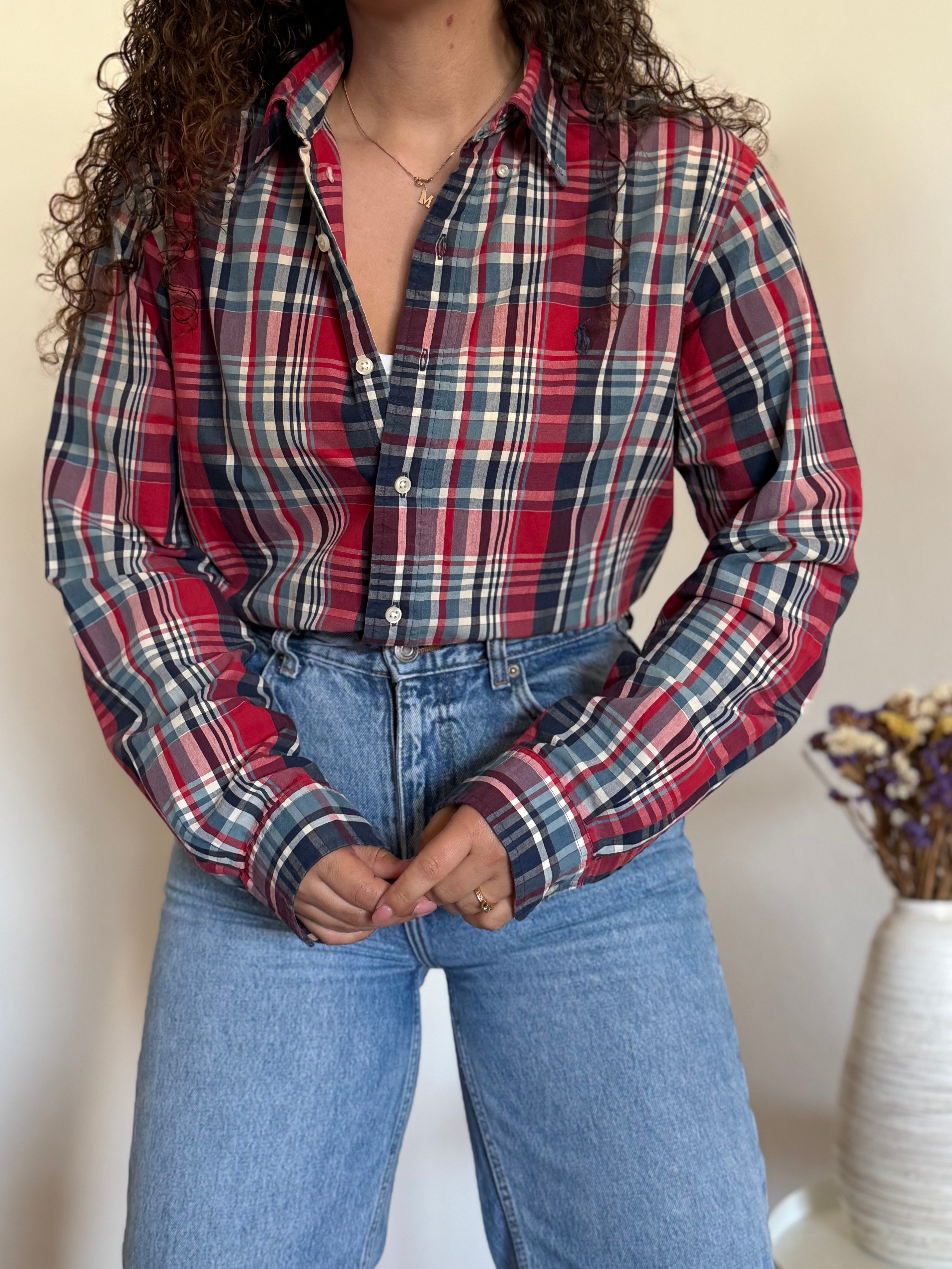 Camisa Ralph Lauren xadrez vermelho e azul | Custom Fit