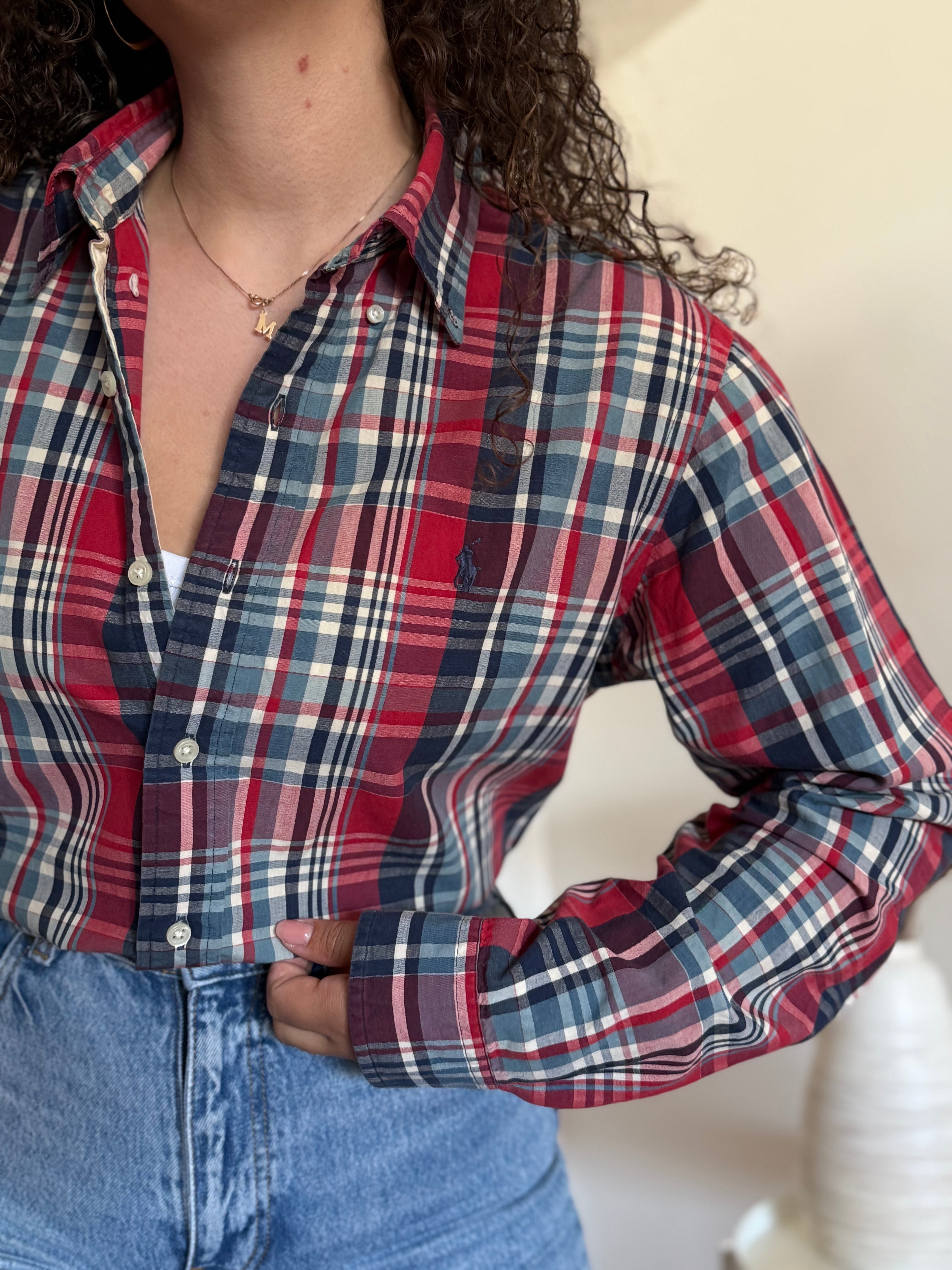 Camisa Ralph Lauren xadrez vermelho e azul | Custom Fit