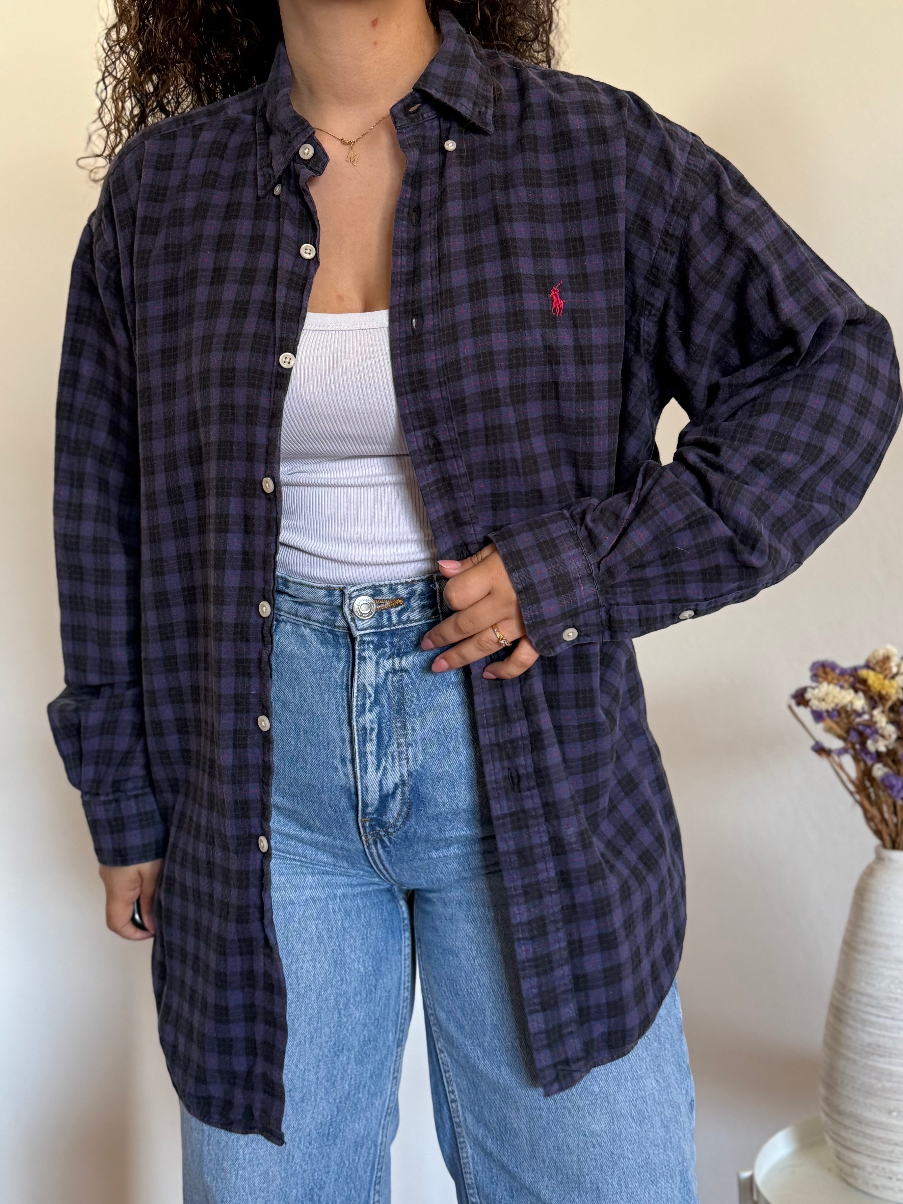 Camisa Polo Ralph Lauren "Blaire" em Algodão – Xadrez Azul e Preto