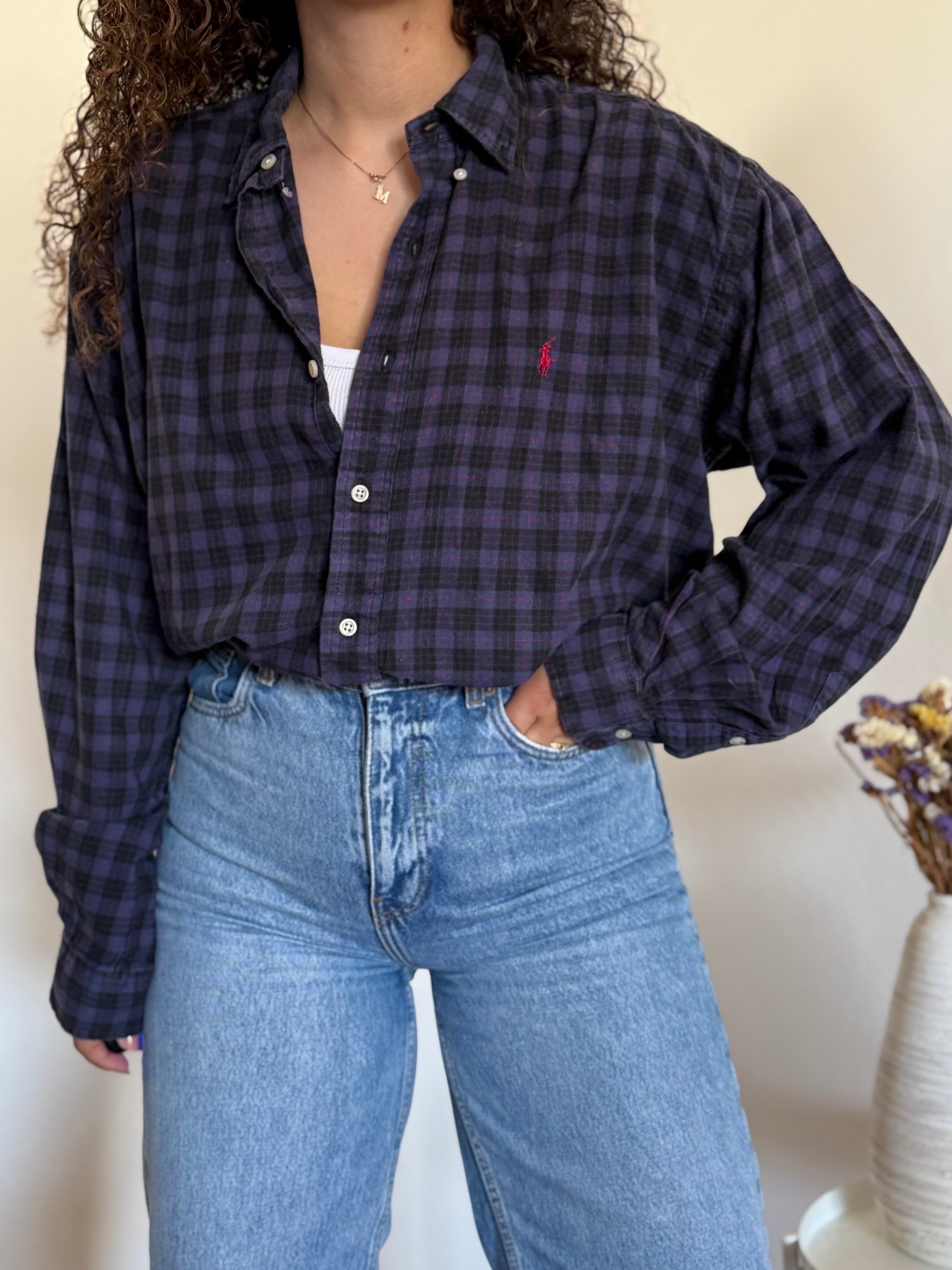 Camisa Polo Ralph Lauren "Blaire" em Algodão – Xadrez Azul e Preto