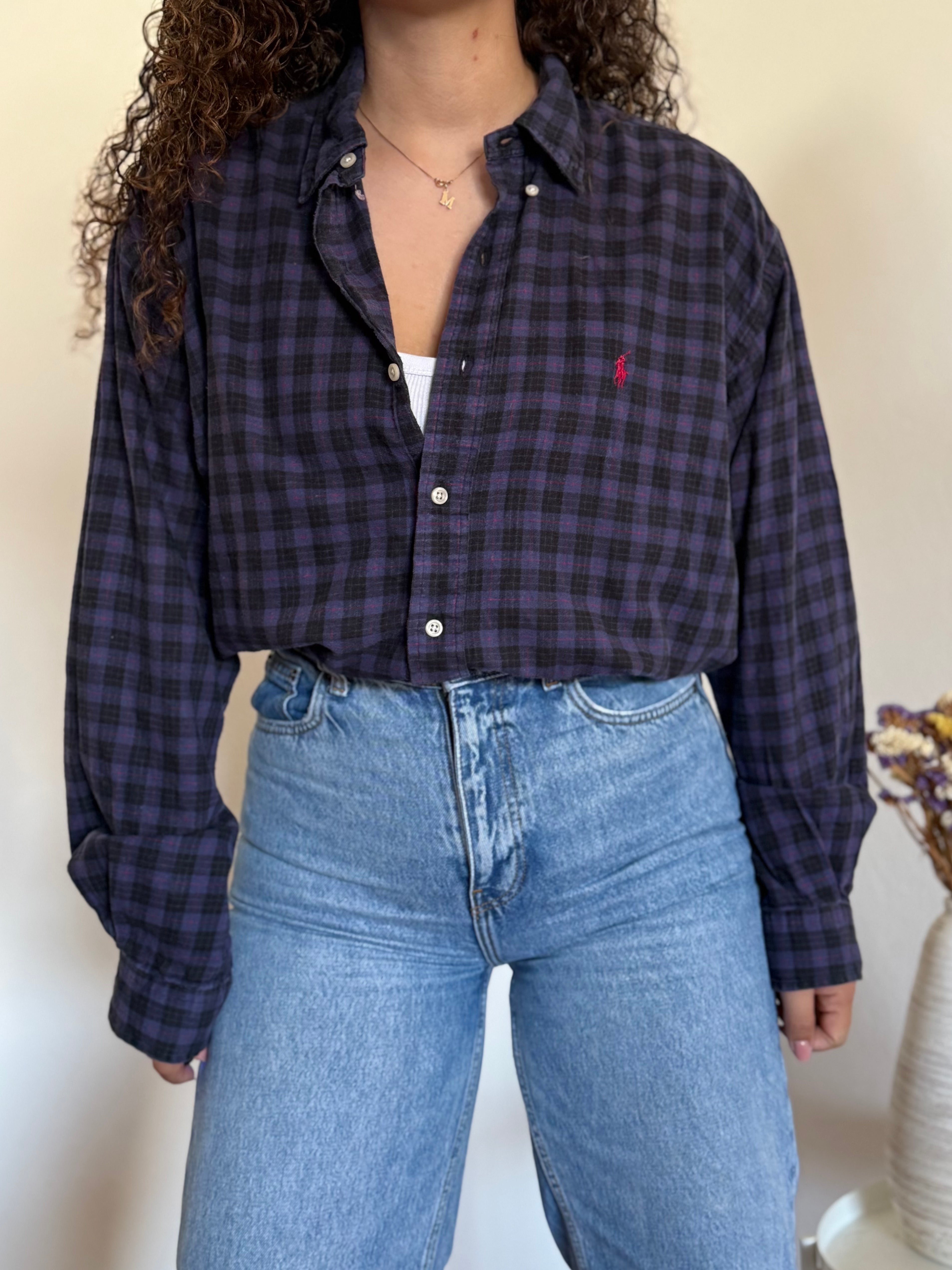 Camisa Polo Ralph Lauren "Blaire" em Algodão – Xadrez Azul e Preto