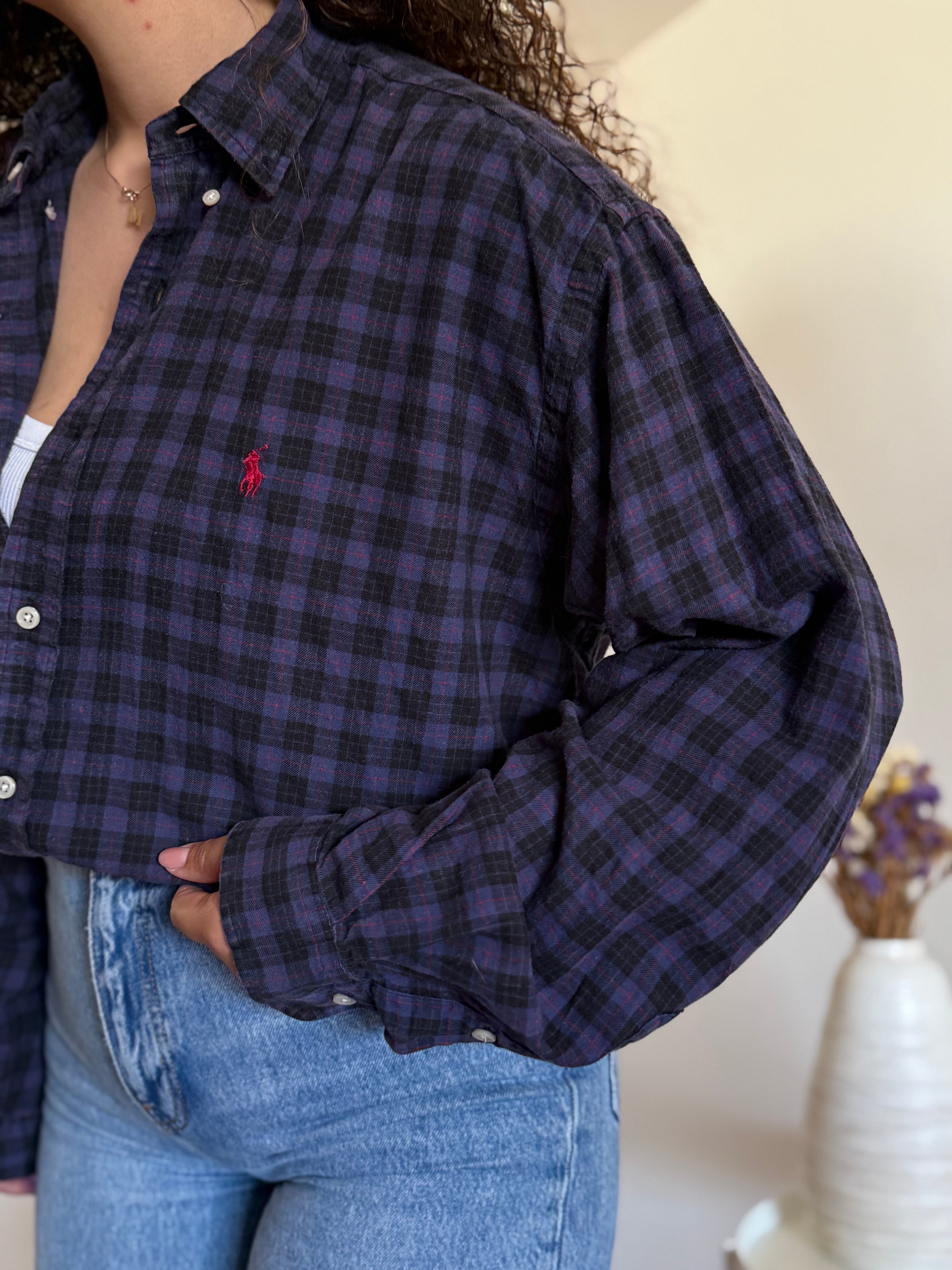 Camisa Polo Ralph Lauren "Blaire" em Algodão – Xadrez Azul e Preto
