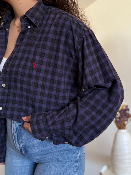 Camisa Polo Ralph Lauren "Blaire" em Algodão – Xadrez Azul e Preto