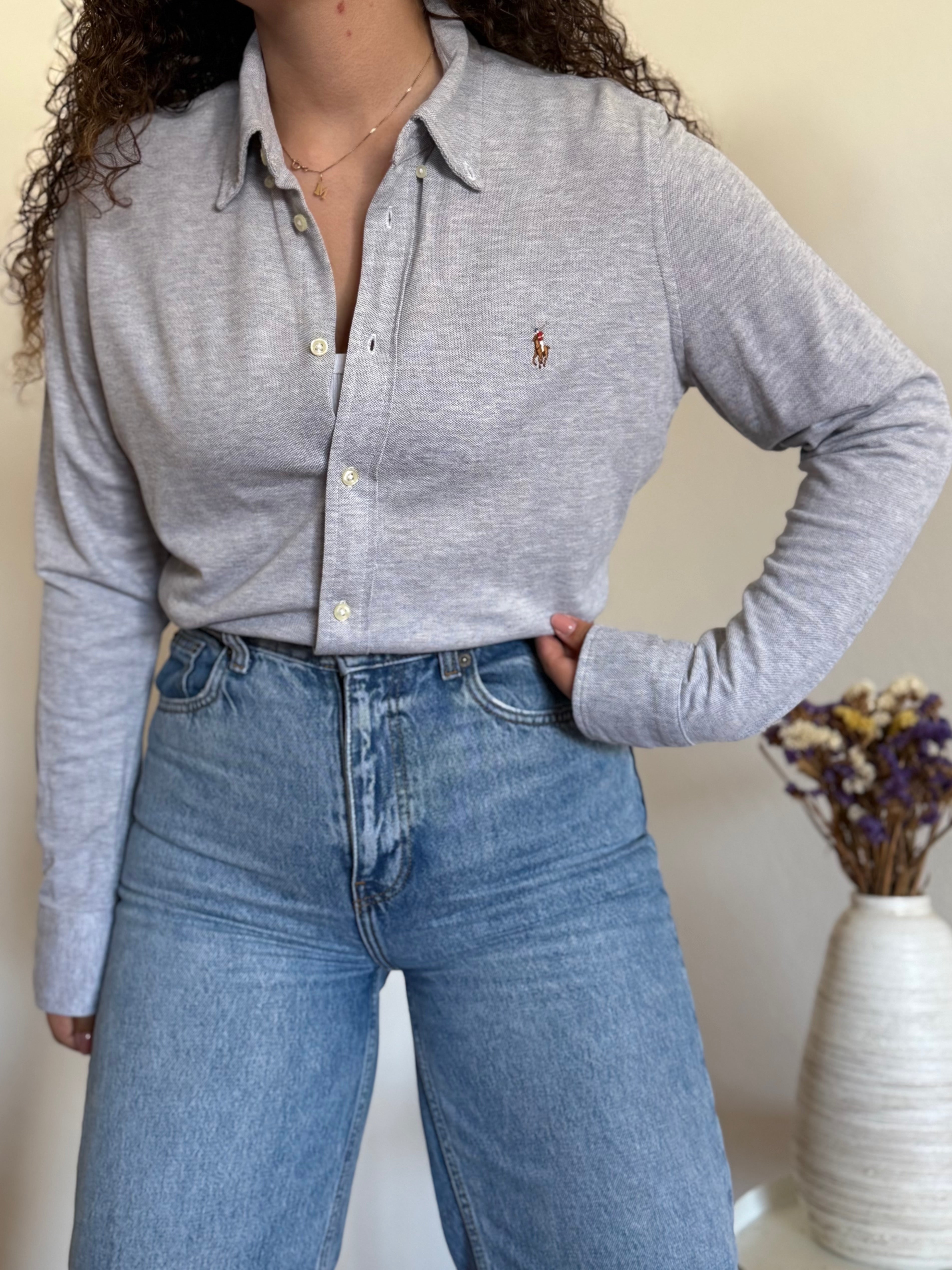 Camisa Ralph Lauren Knit Oxford – Cinza