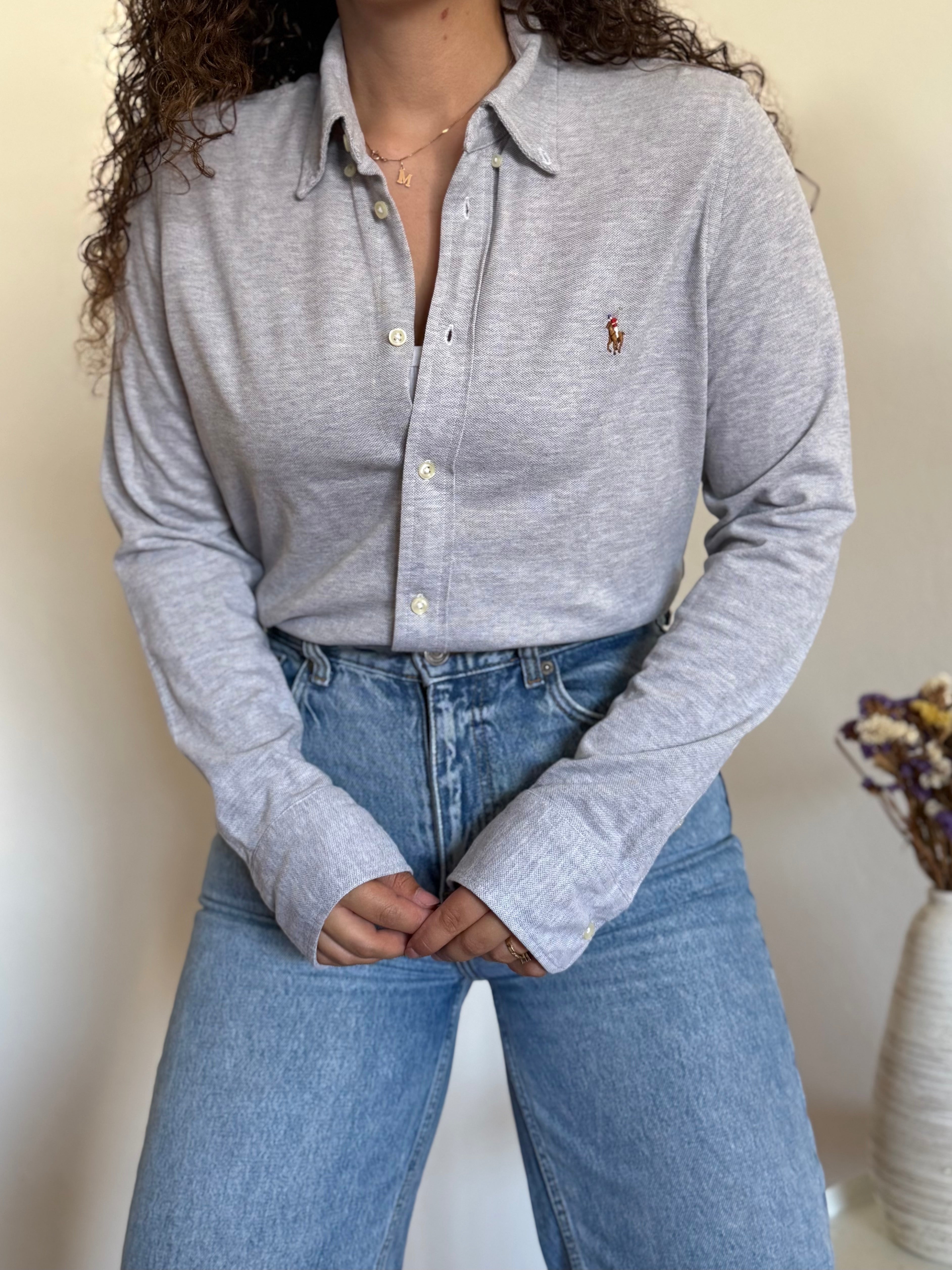 Camisa Ralph Lauren Knit Oxford – Cinza
