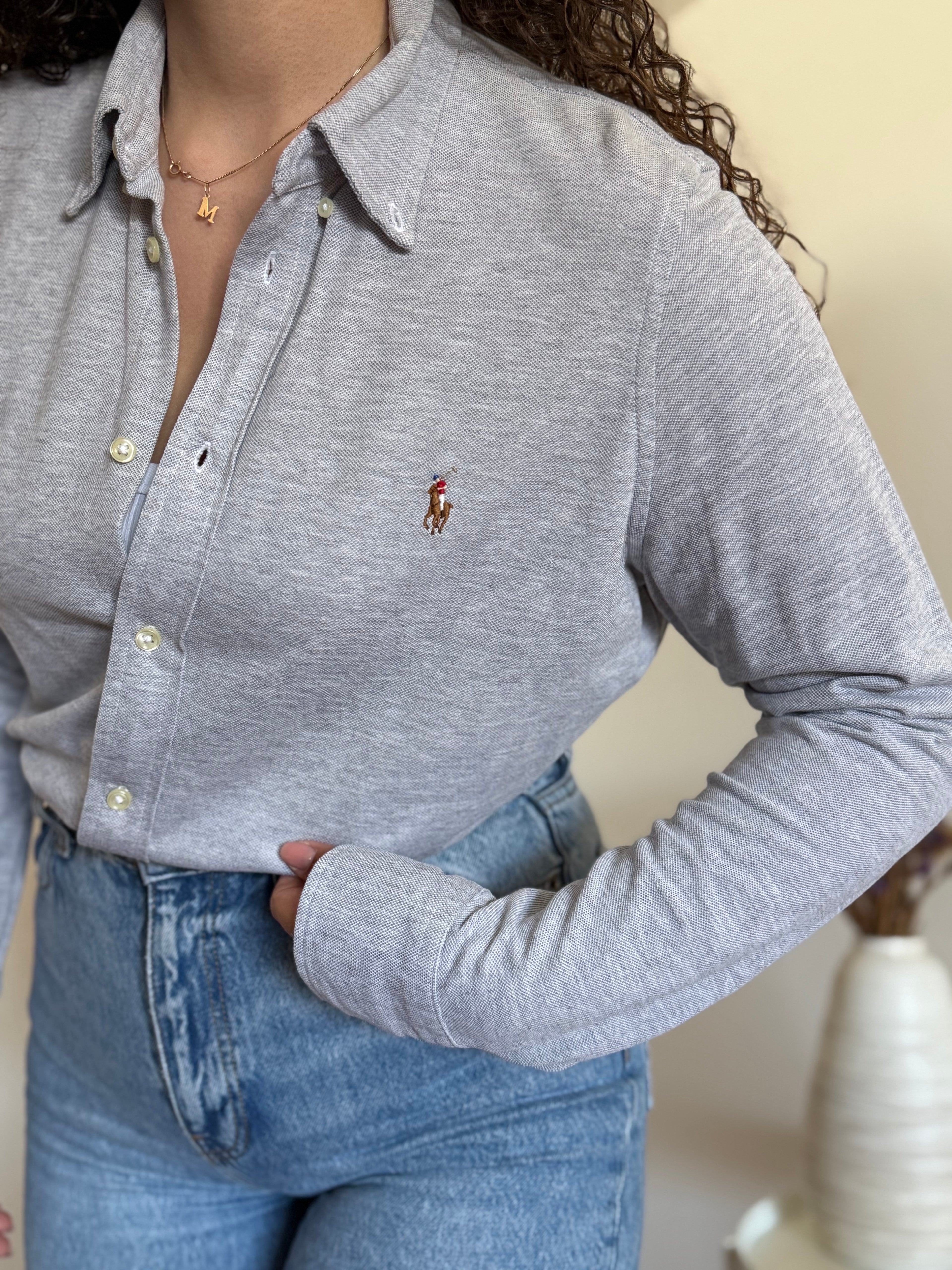 Camisa Ralph Lauren Knit Oxford – Cinza