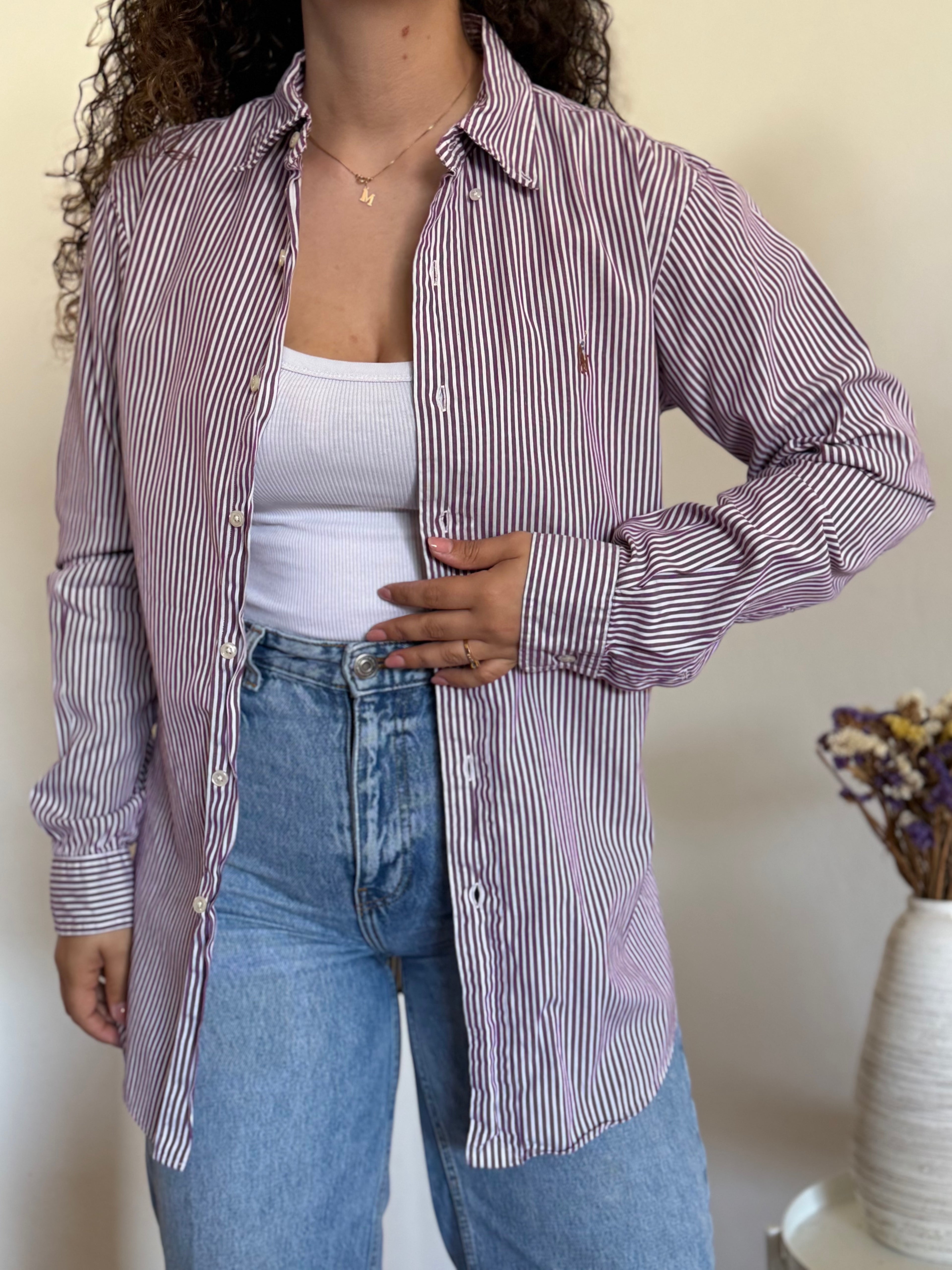 Camisa Polo Ralph Lauren Custom Fit em Algodão – Riscas Roxas