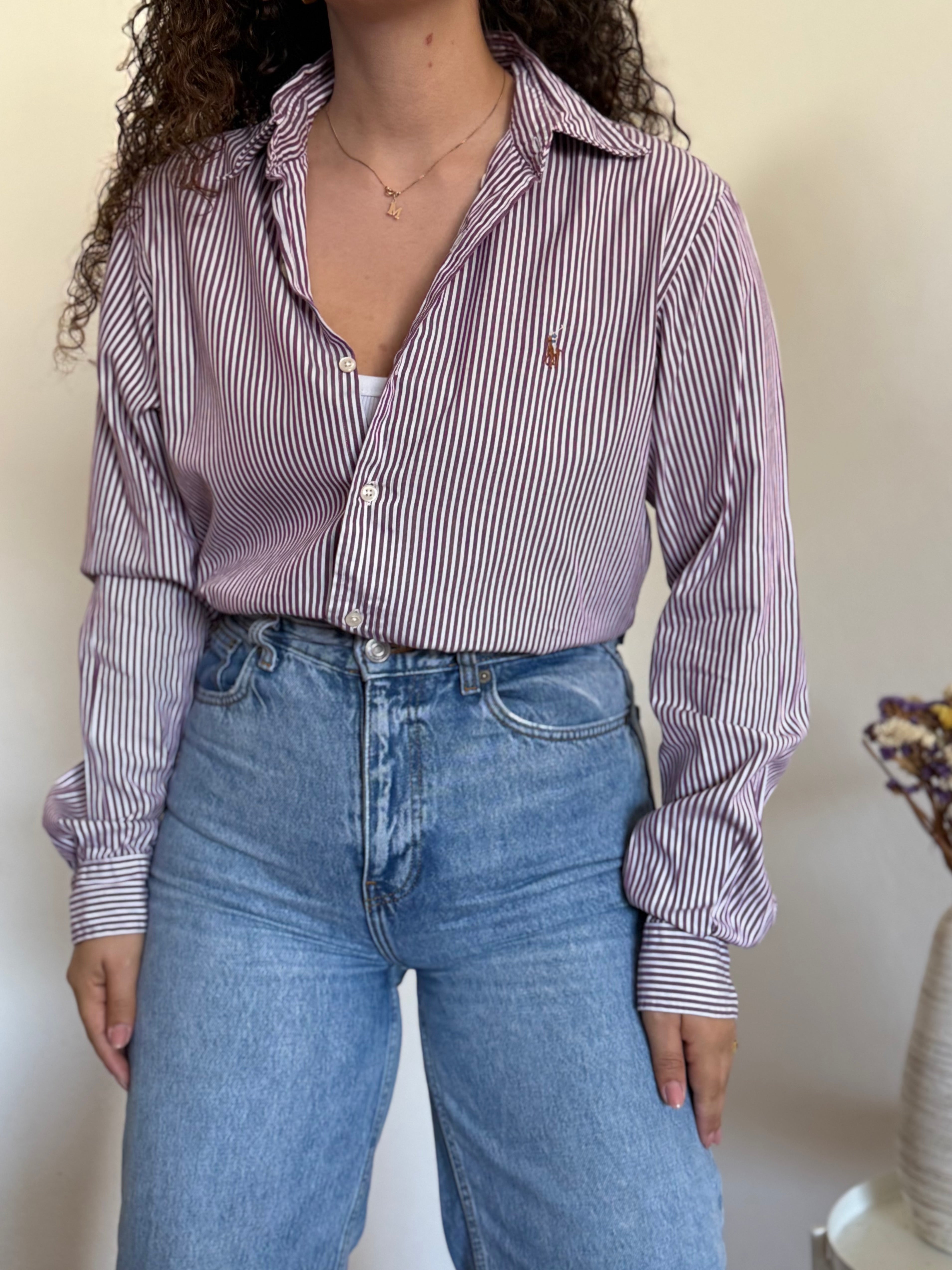 Camisa Polo Ralph Lauren Custom Fit em Algodão – Riscas Roxas