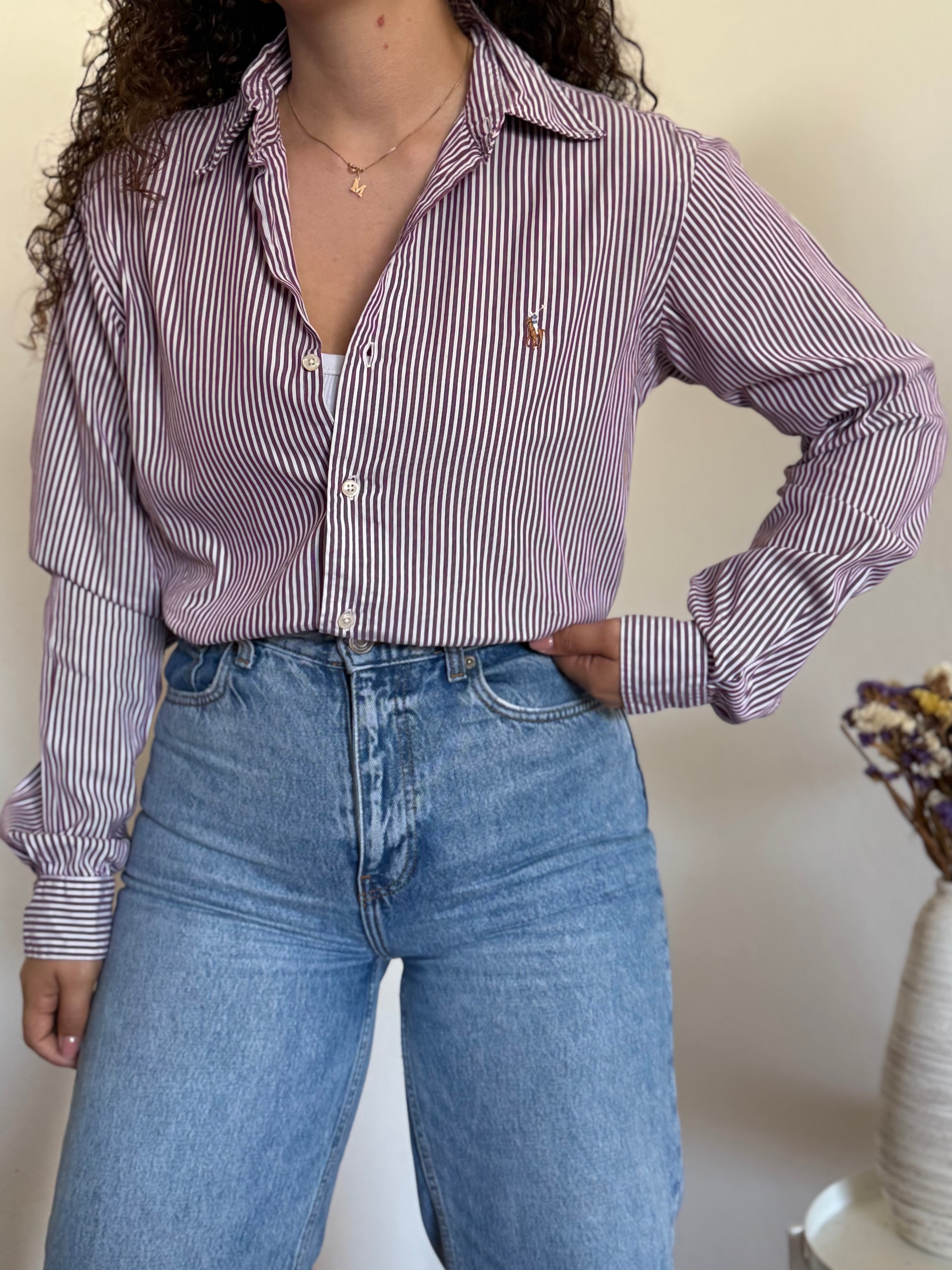 Camisa Polo Ralph Lauren Custom Fit em Algodão – Riscas Roxas