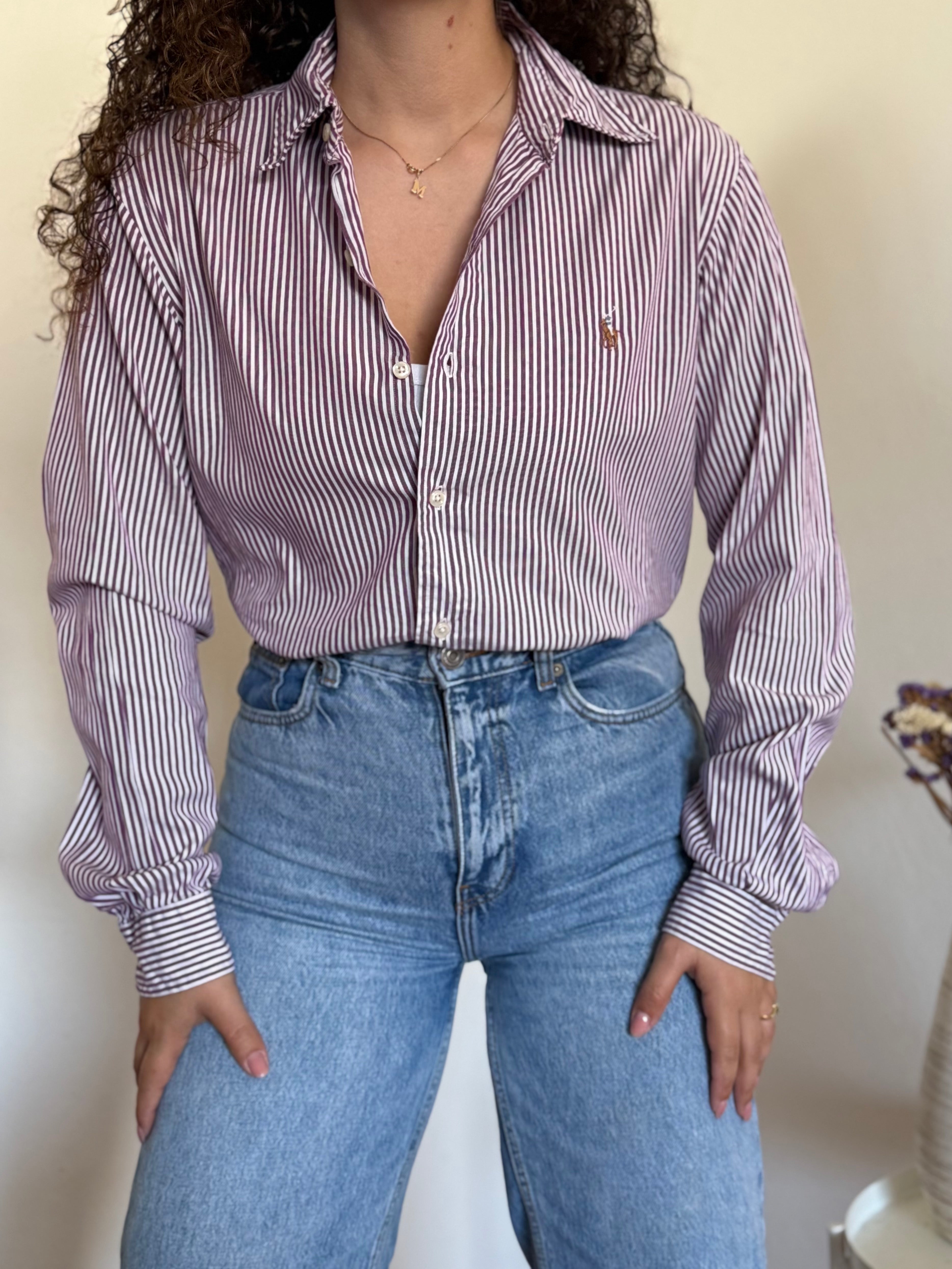 Camisa Polo Ralph Lauren Custom Fit em Algodão – Riscas Roxas