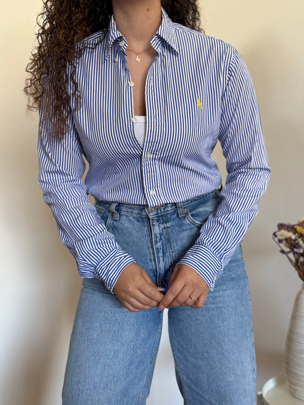 Camisa Polo Ralph Lauren Slim Fit em Algodão – Riscas Azuis (S)