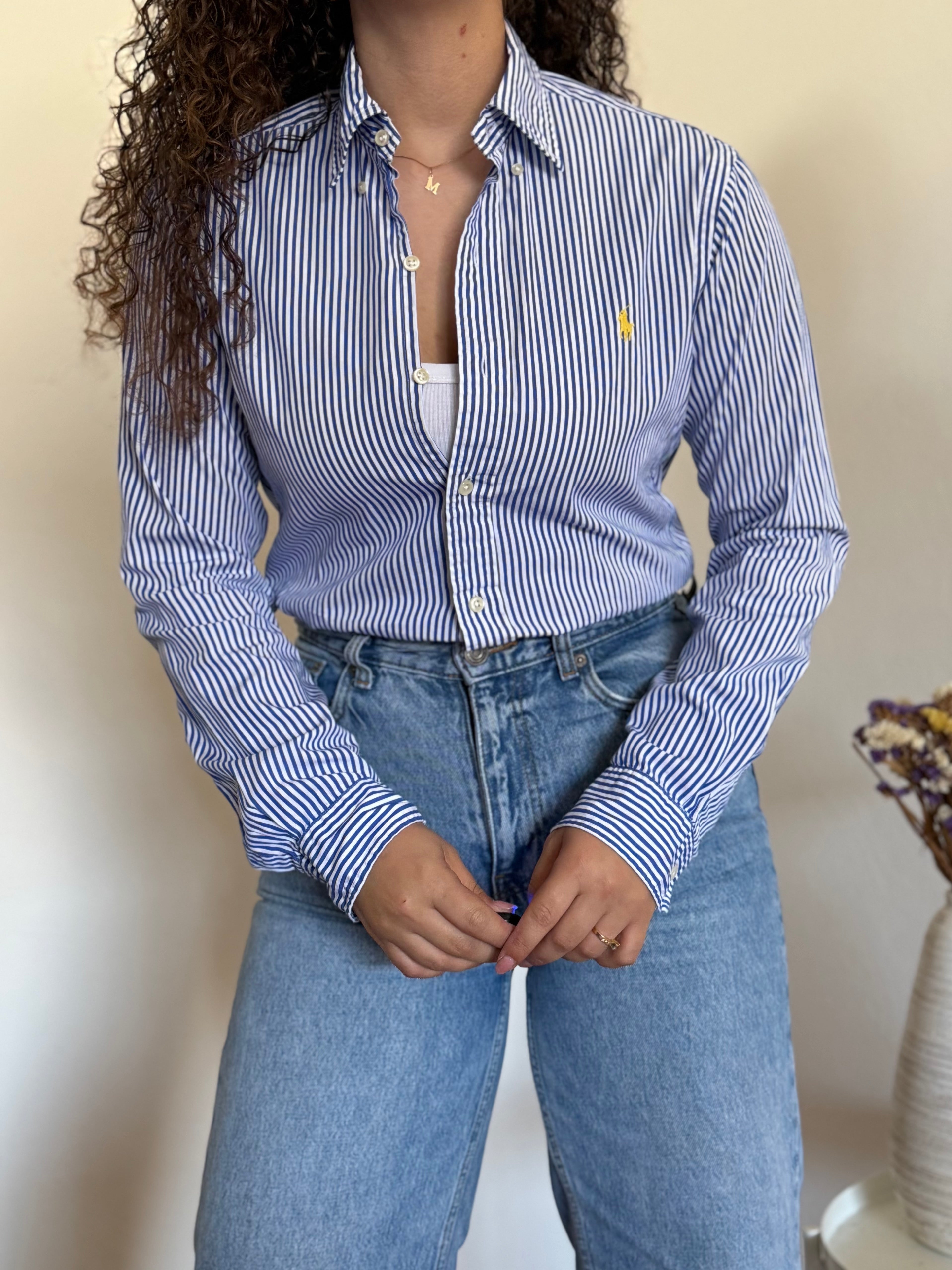 Camisa Polo Ralph Lauren Slim Fit em Algodão – Riscas Azuis (S)