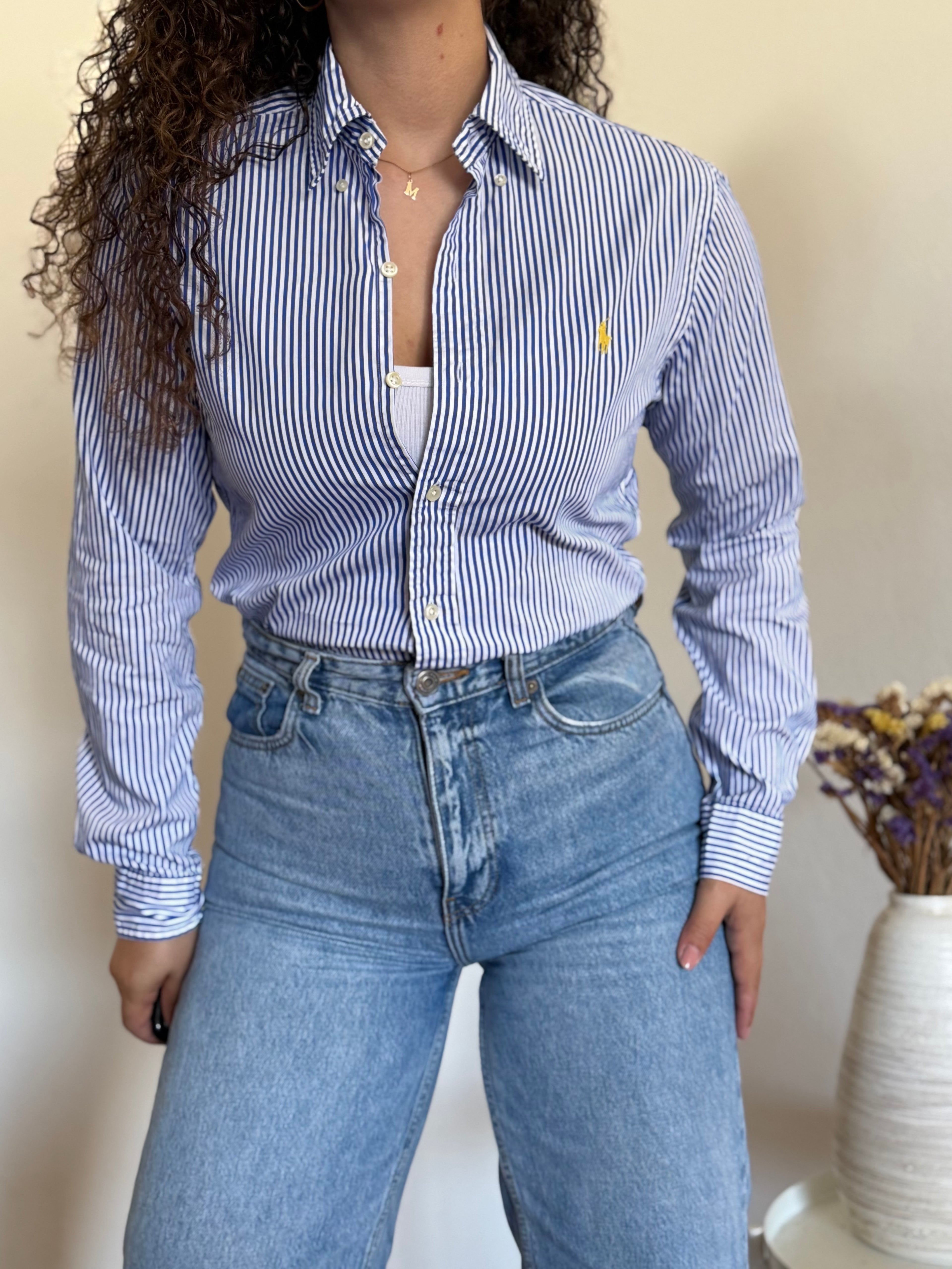 Camisa Polo Ralph Lauren Slim Fit em Algodão – Riscas Azuis (S)