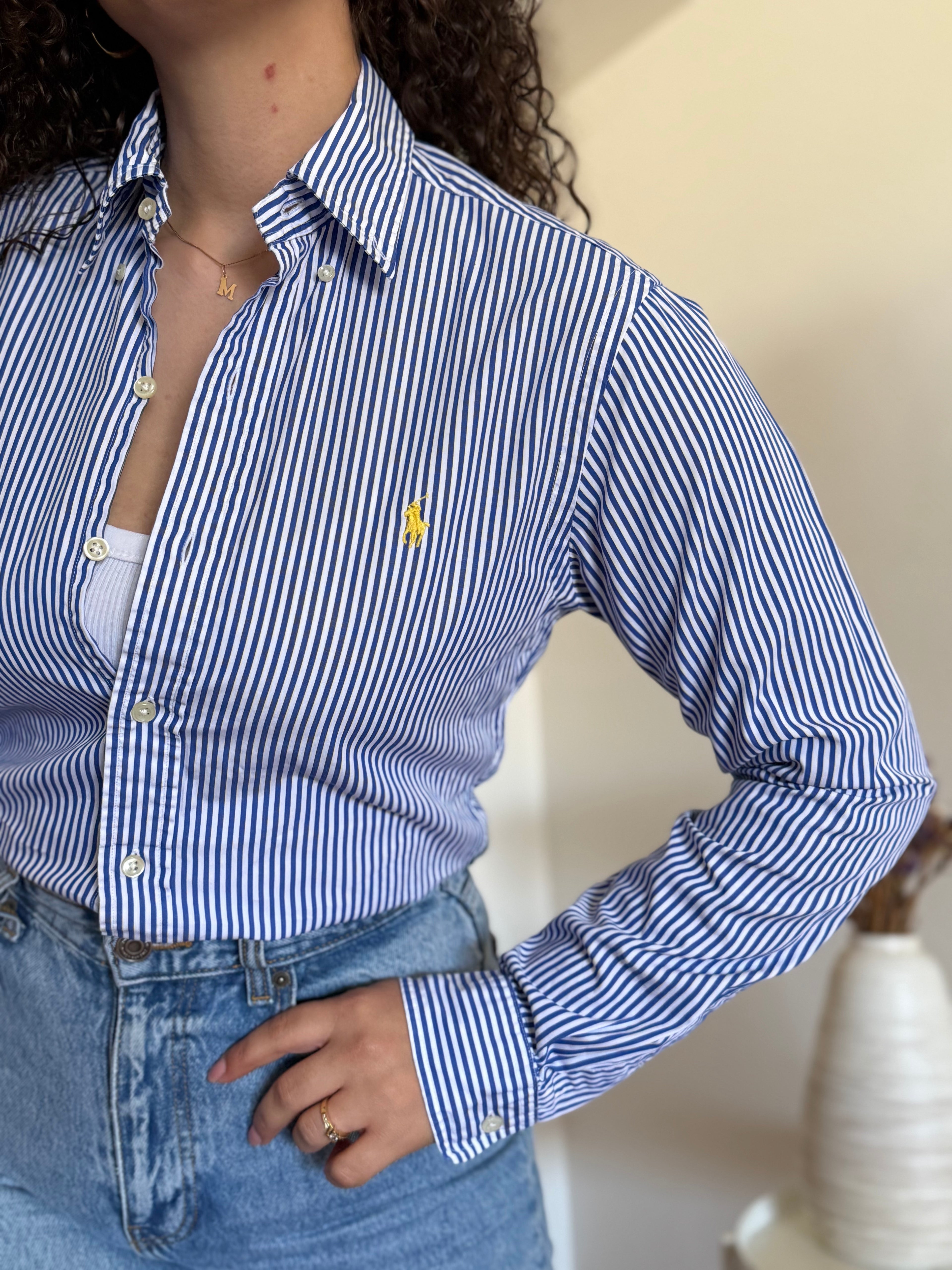 Camisa Polo Ralph Lauren Slim Fit em Algodão – Riscas Azuis (S)