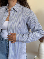 Camisa Polo Ralph Lauren Dress Shirt Custom Fit – Riscas Azuis (Tam. 39 / M)