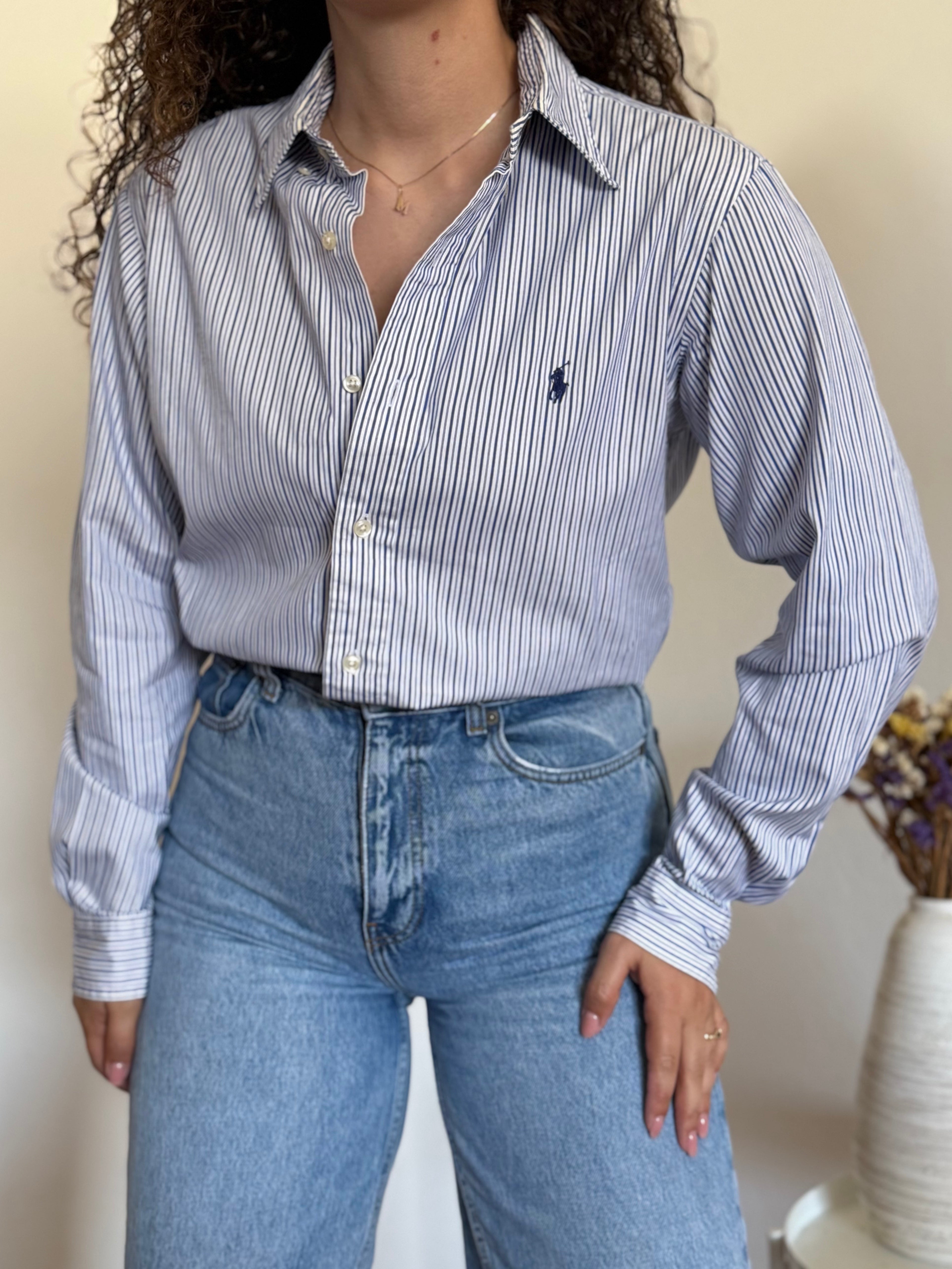 Camisa Polo Ralph Lauren Dress Shirt Custom Fit – Riscas Azuis (Tam. 39 / M)
