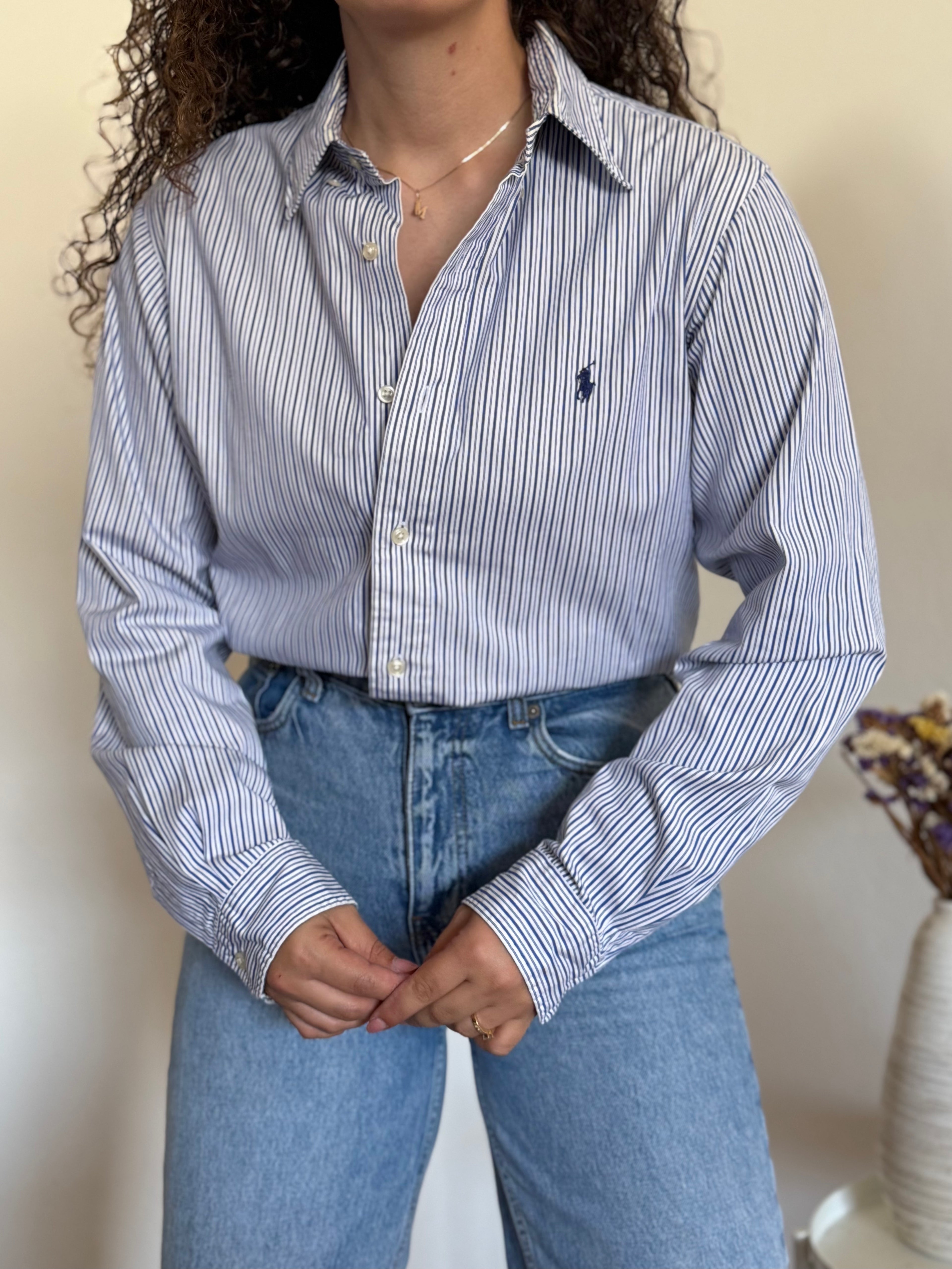 Camisa Polo Ralph Lauren Dress Shirt Custom Fit – Riscas Azuis (Tam. 39 / M)