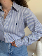 Camisa Polo Ralph Lauren Dress Shirt Custom Fit – Riscas Azuis (Tam. 39 / M)