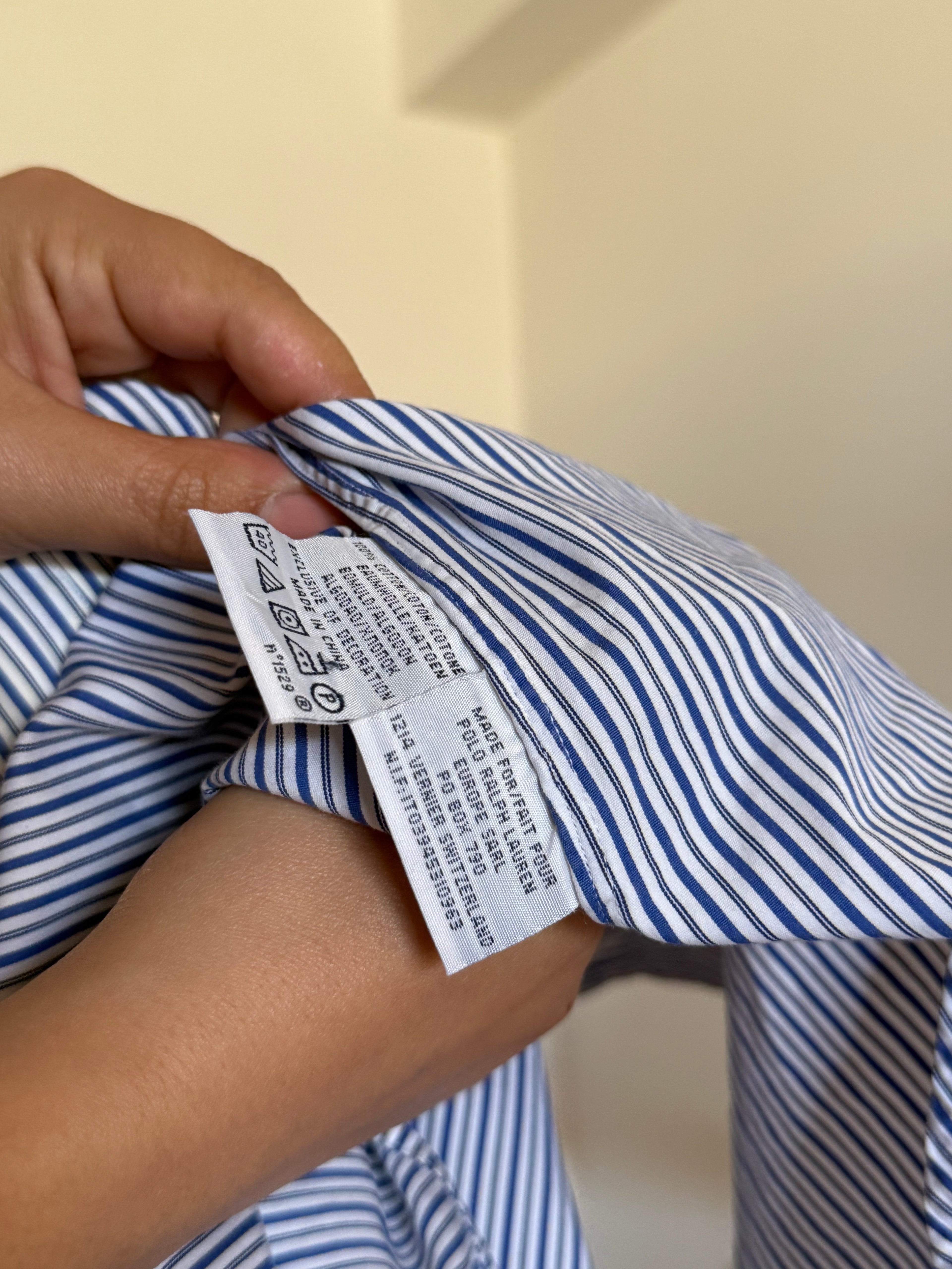 Camisa Polo Ralph Lauren Dress Shirt Custom Fit – Riscas Azuis (Tam. 39 / M)