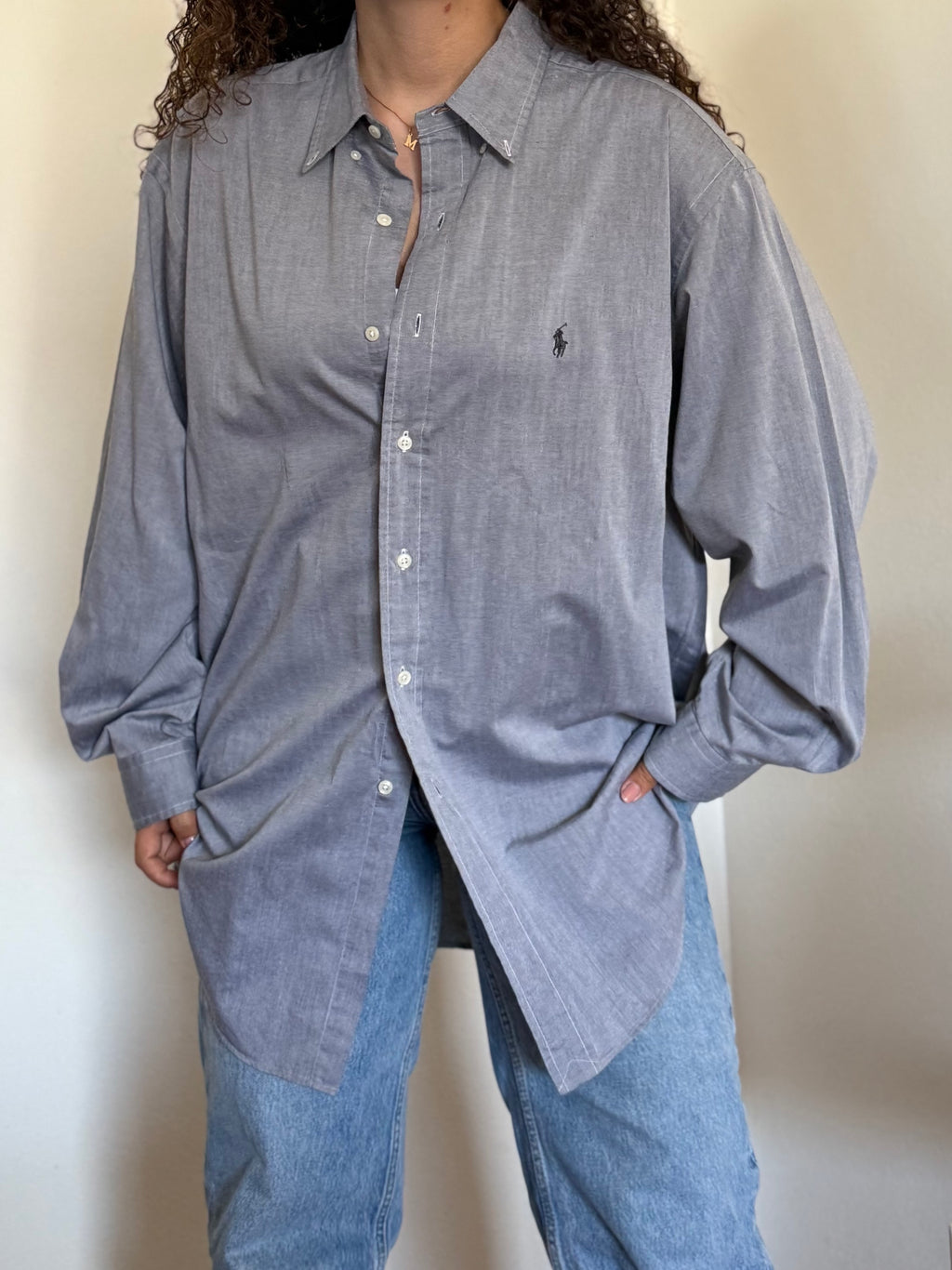 Camisa Polo Ralph Lauren "Yarmouth" em Algodão – Cinza (Tam. 17 / XL)
