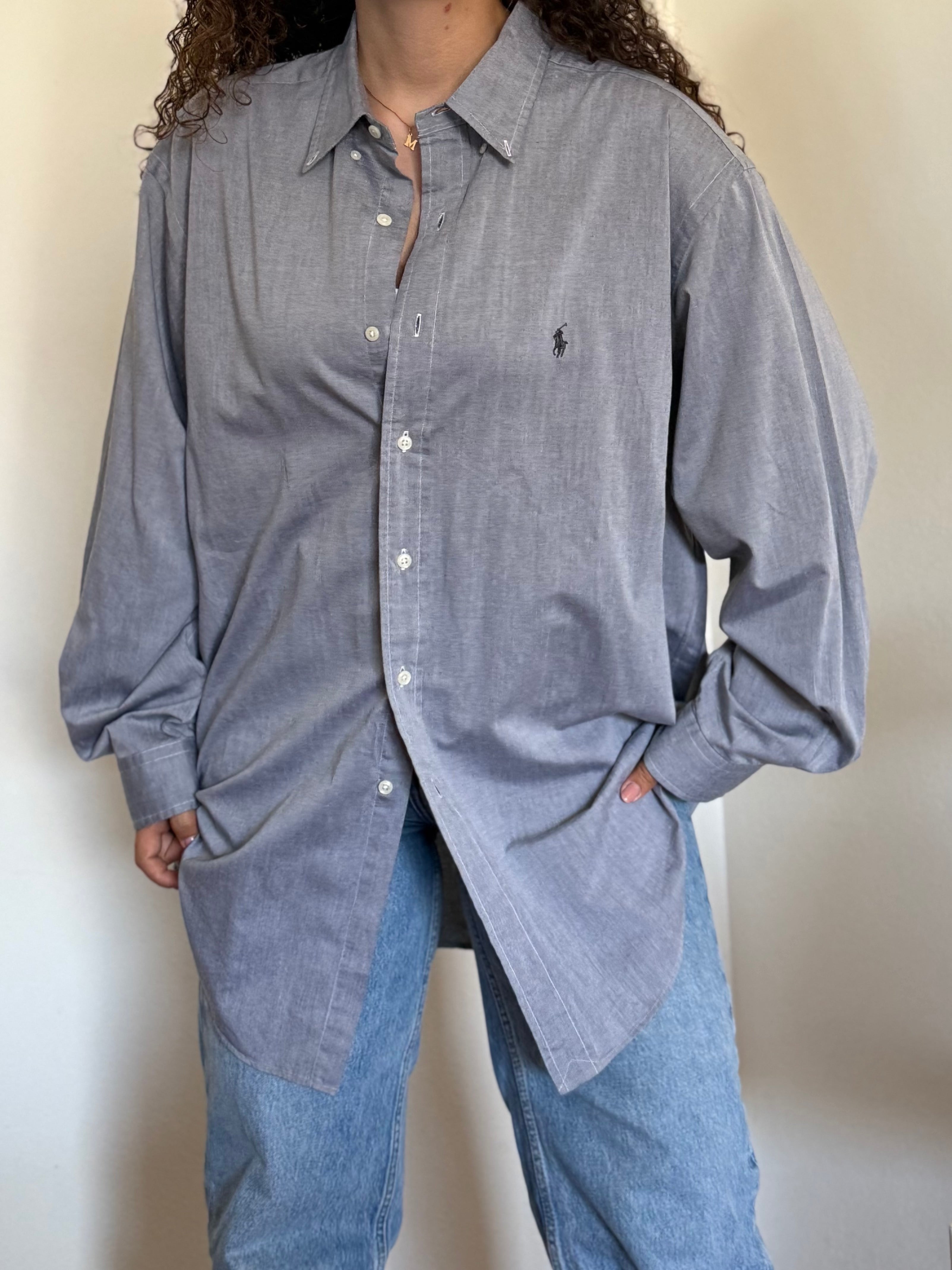 Camisa Polo Ralph Lauren "Yarmouth" em Algodão – Cinza (Tam. 17 / XL)