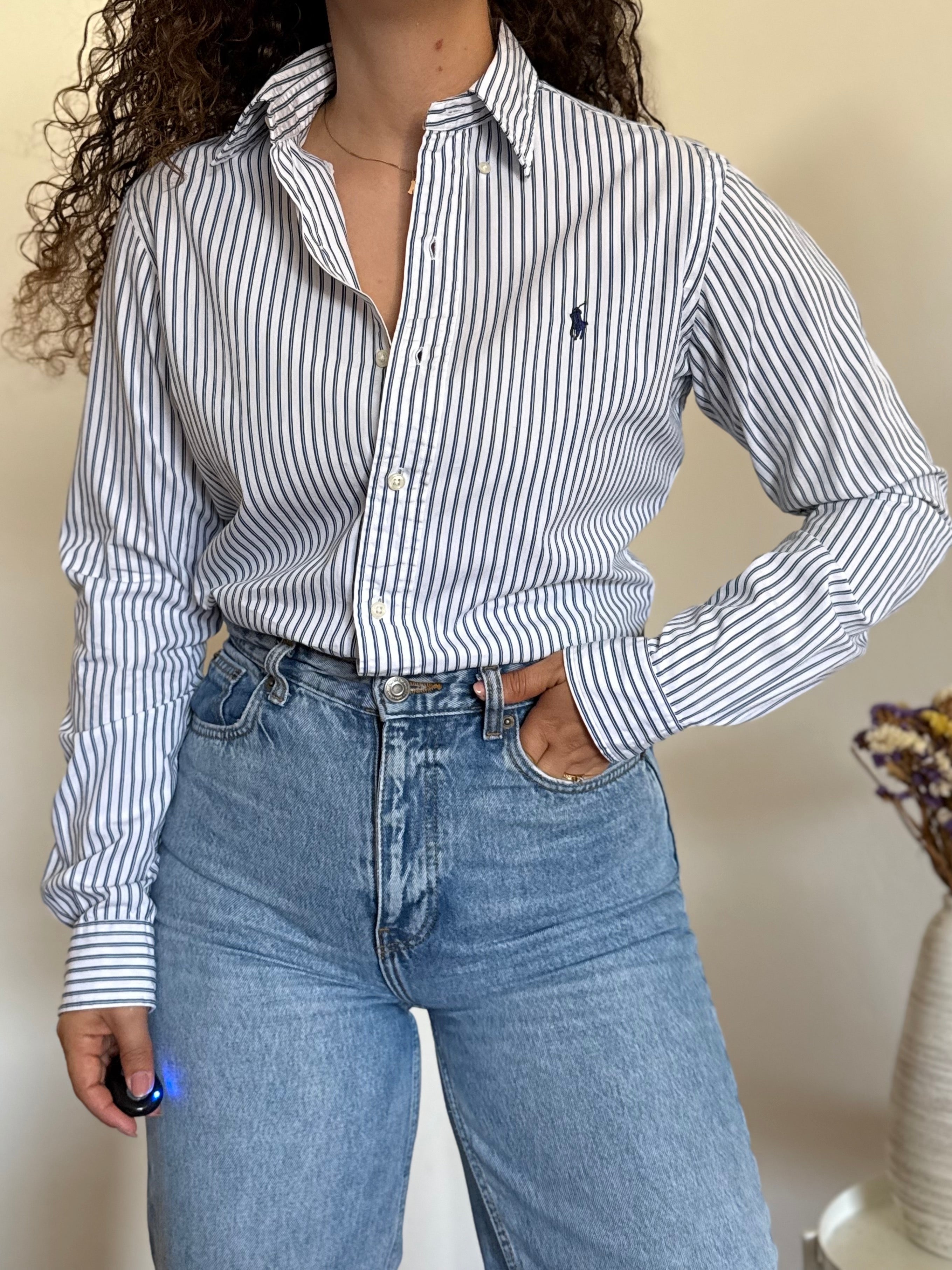 Camisa Polo Ralph Lauren Custom Fit em Algodão – Riscas Azuis (S)