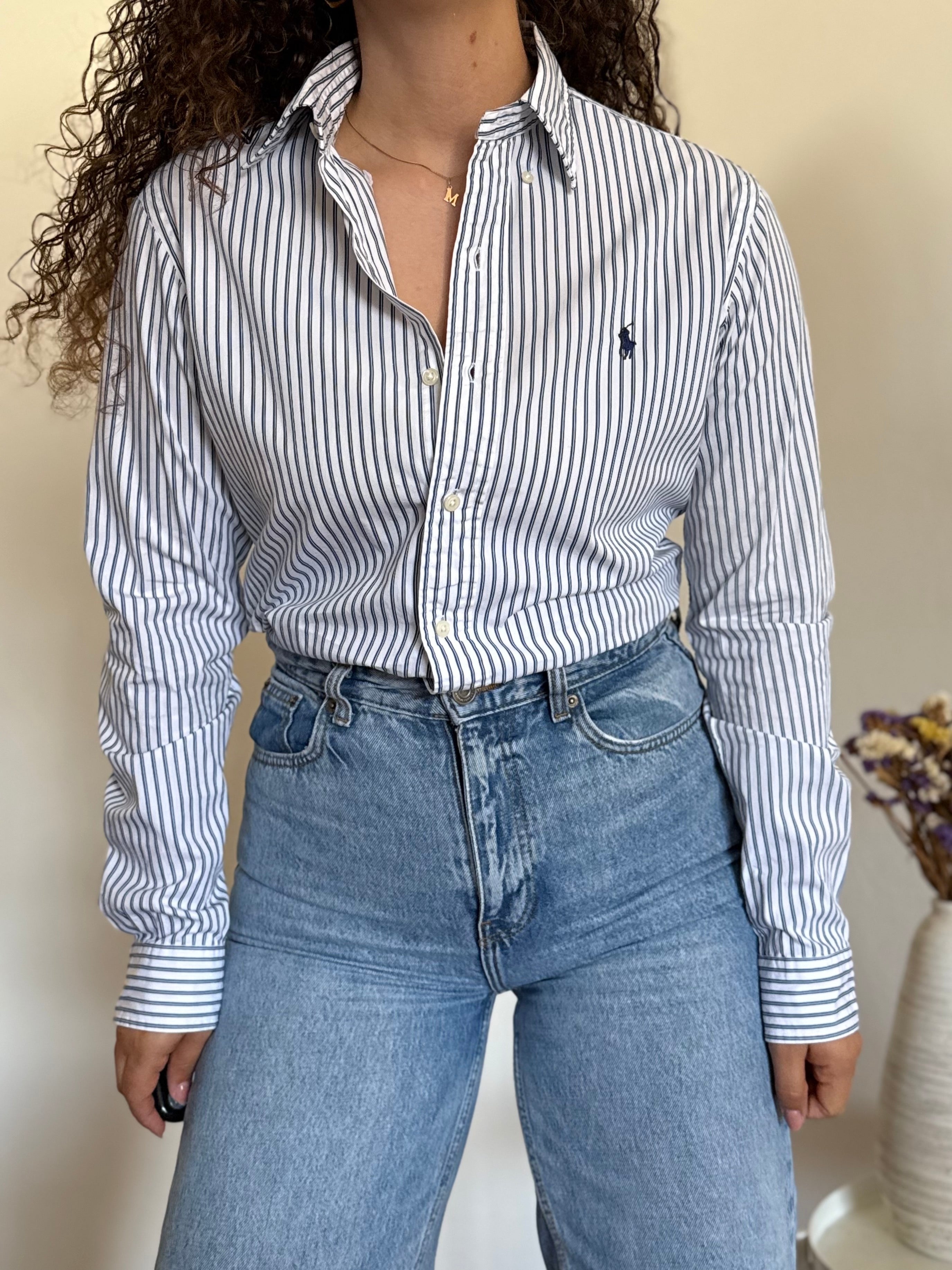 Camisa Polo Ralph Lauren Custom Fit em Algodão – Riscas Azuis (S)