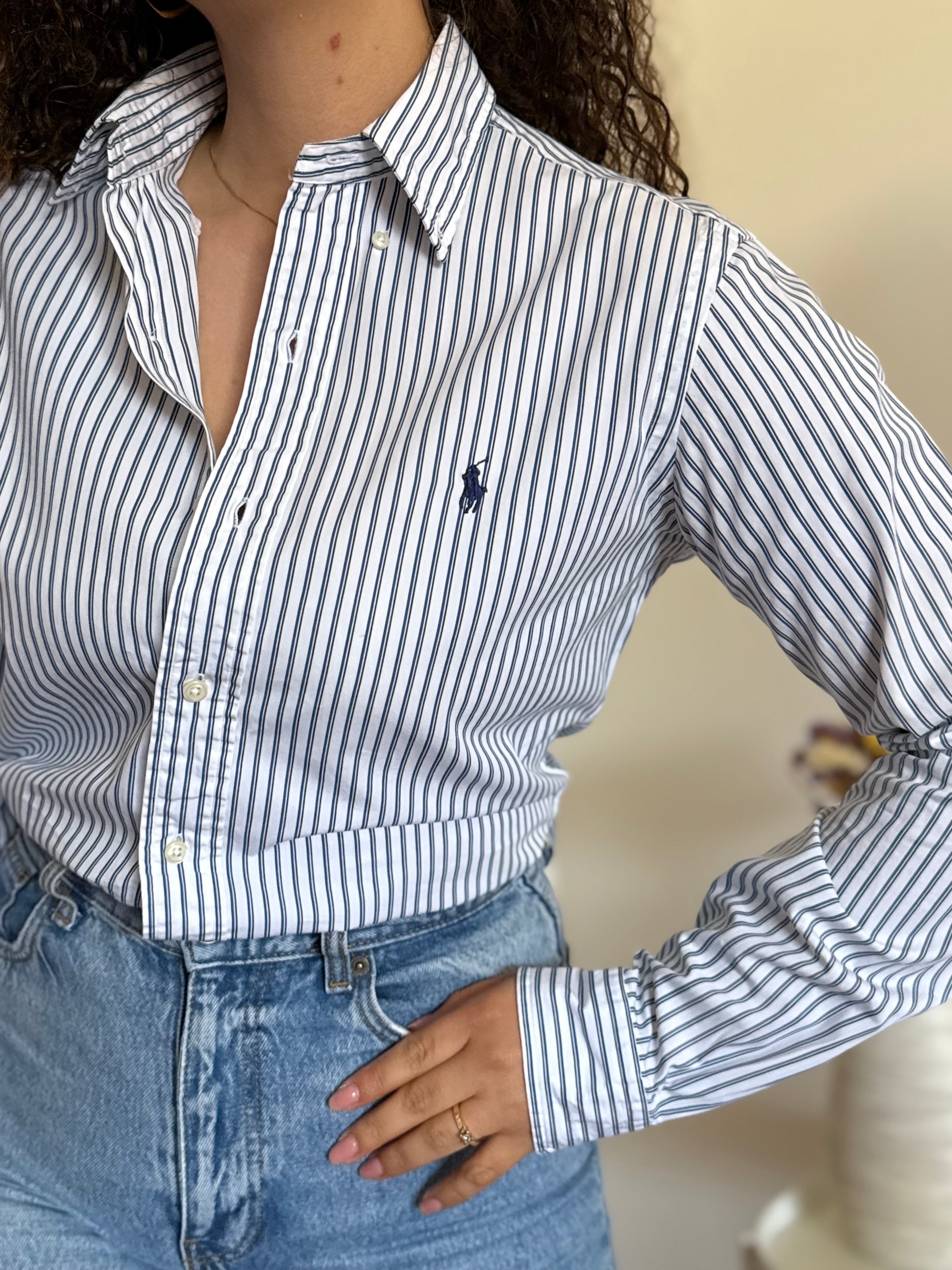 Camisa Polo Ralph Lauren Custom Fit em Algodão – Riscas Azuis (S)