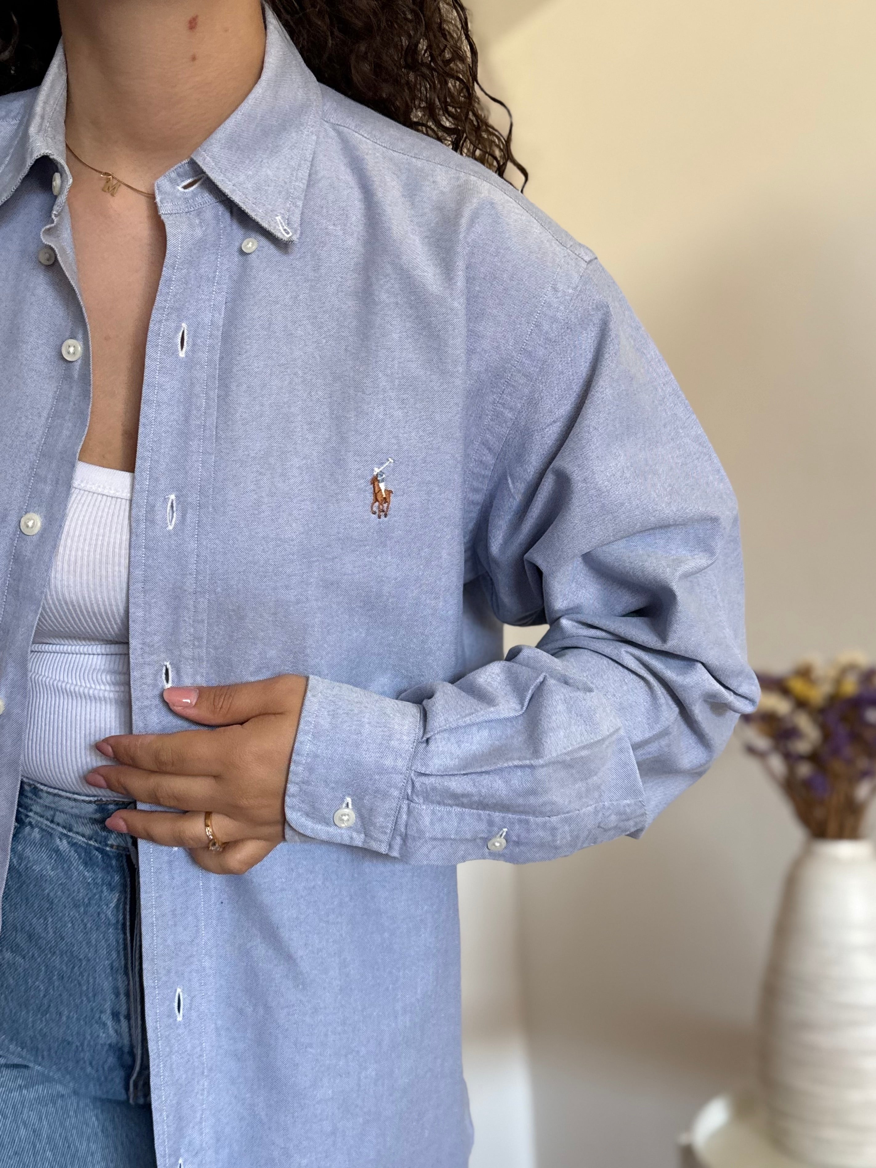 Camisa Polo Ralph Lauren "Yarmouth" em Algodão – Azul (Tam. 15 / M)