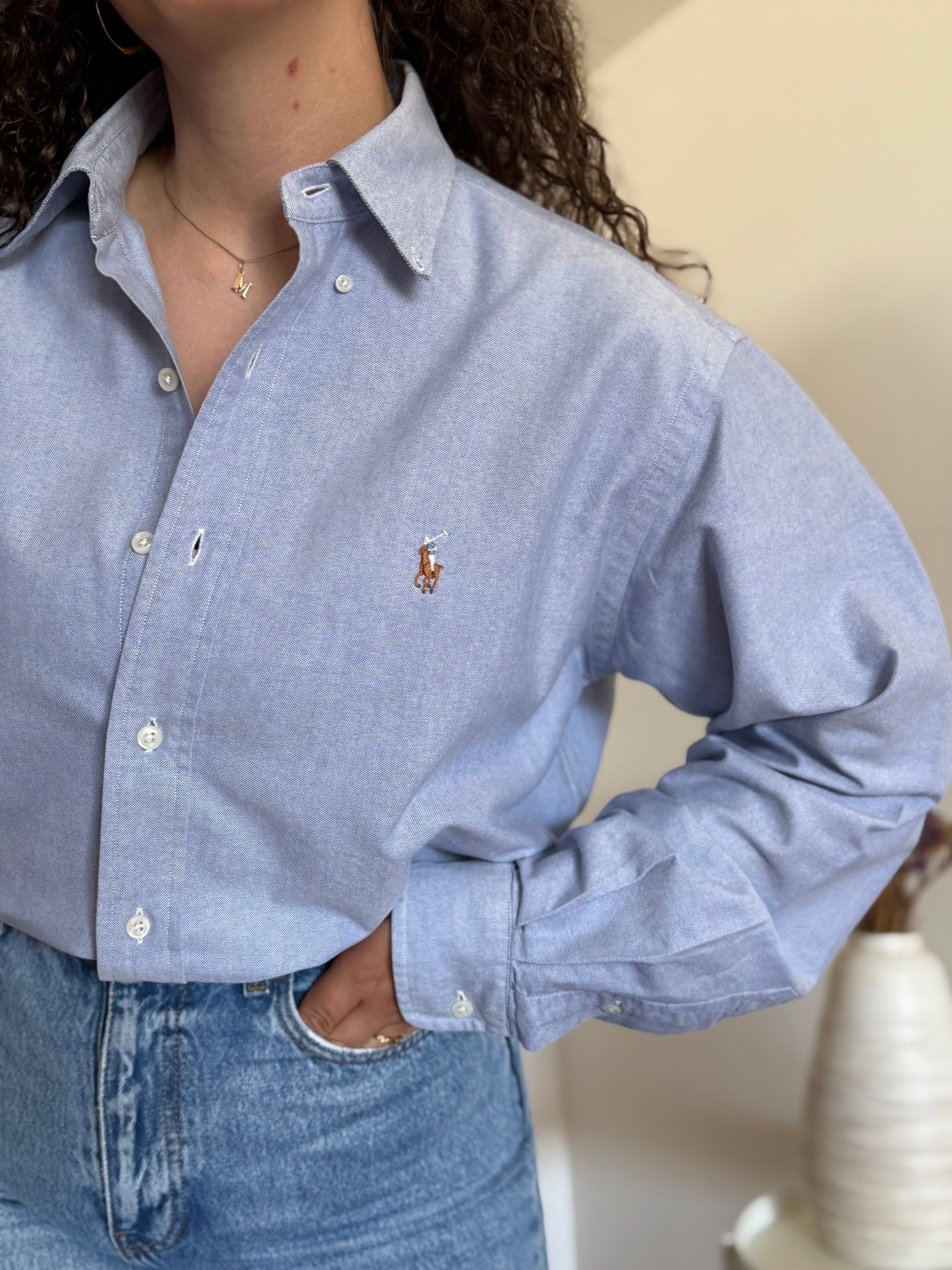 Camisa Polo Ralph Lauren "Yarmouth" em Algodão – Azul (Tam. 15 / M)