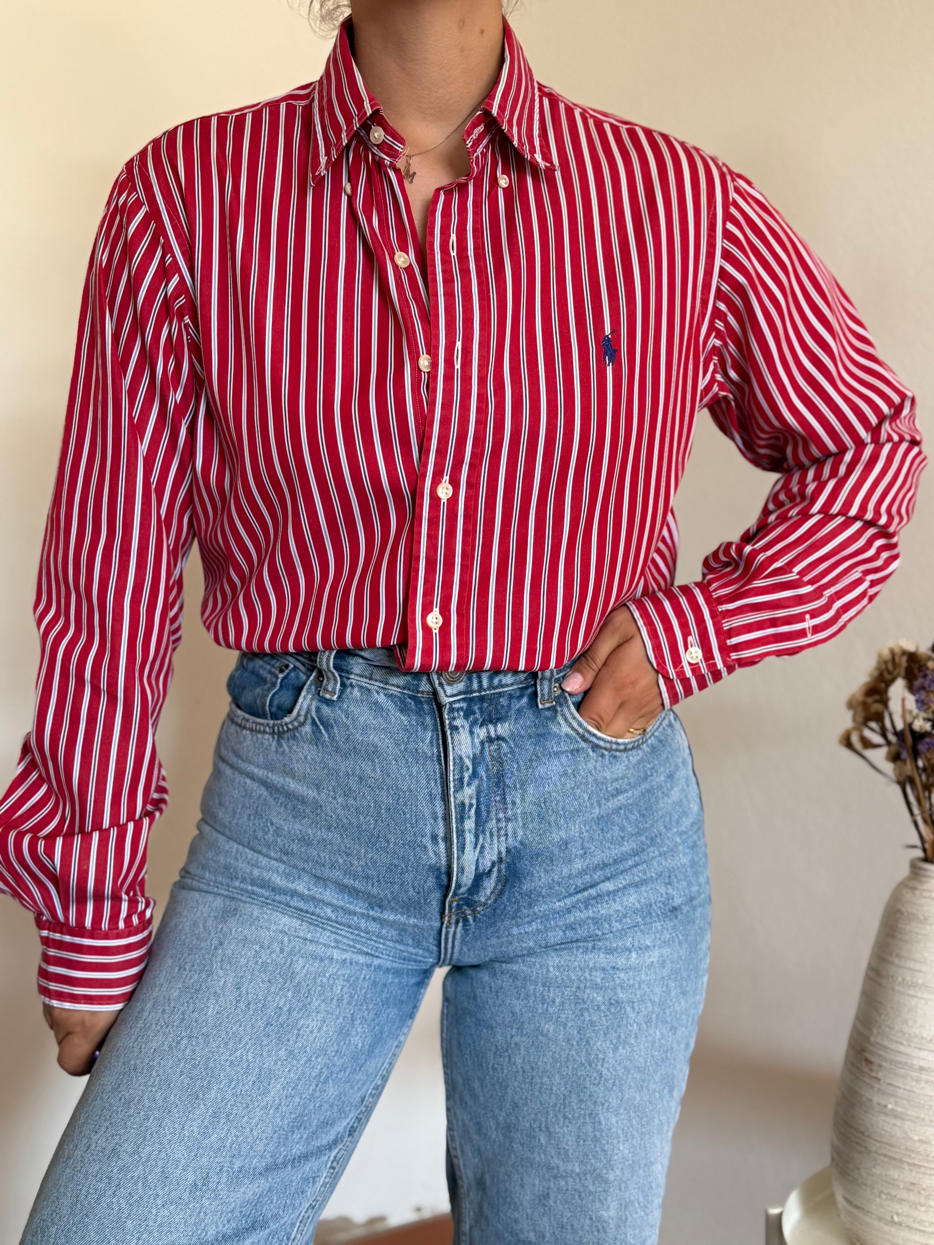 Camisa Polo Ralph Lauren Custom Fit em Algodão – Riscas Vermelhas (M)