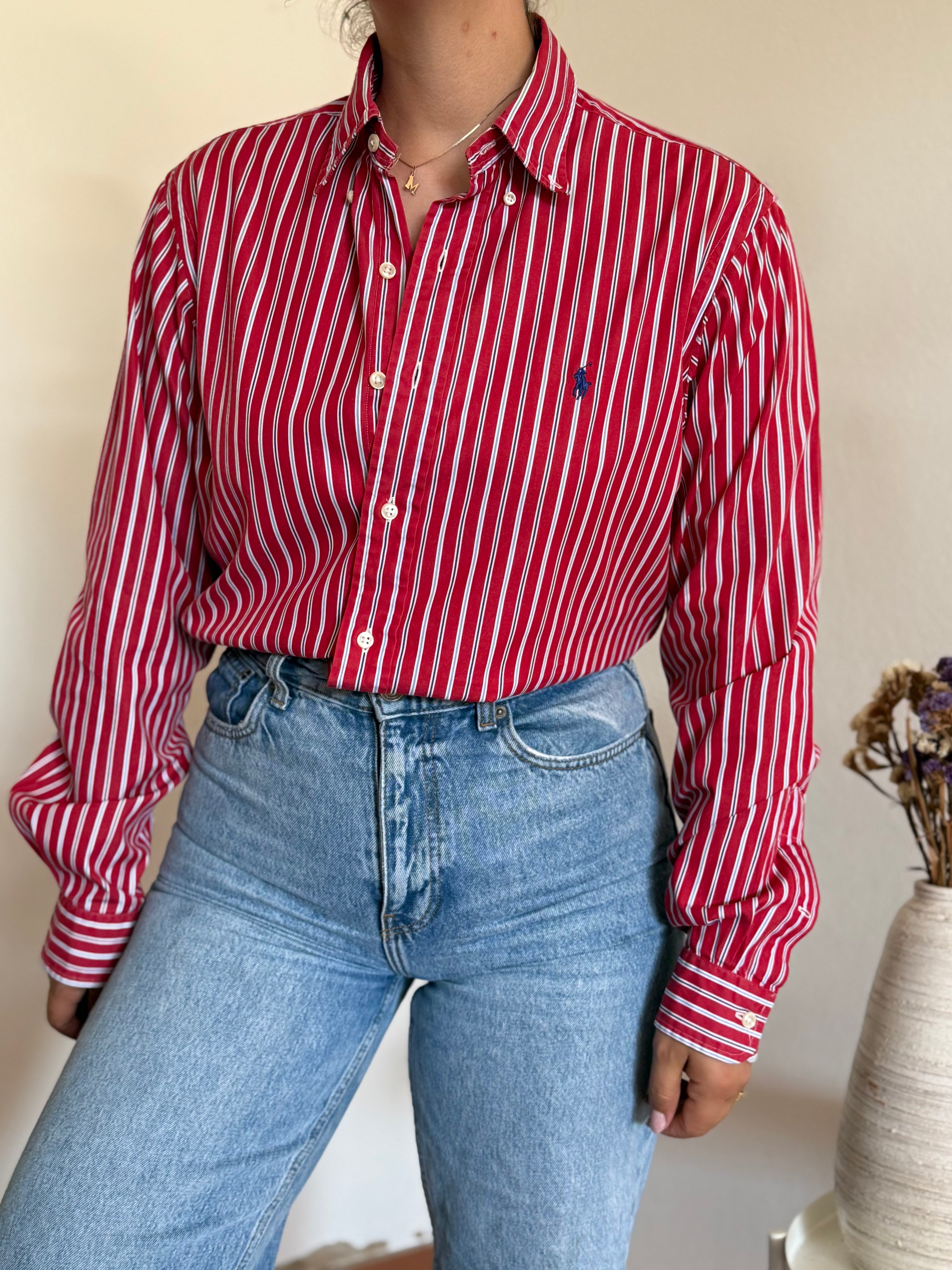 Camisa Polo Ralph Lauren Custom Fit em Algodão – Riscas Vermelhas (M)