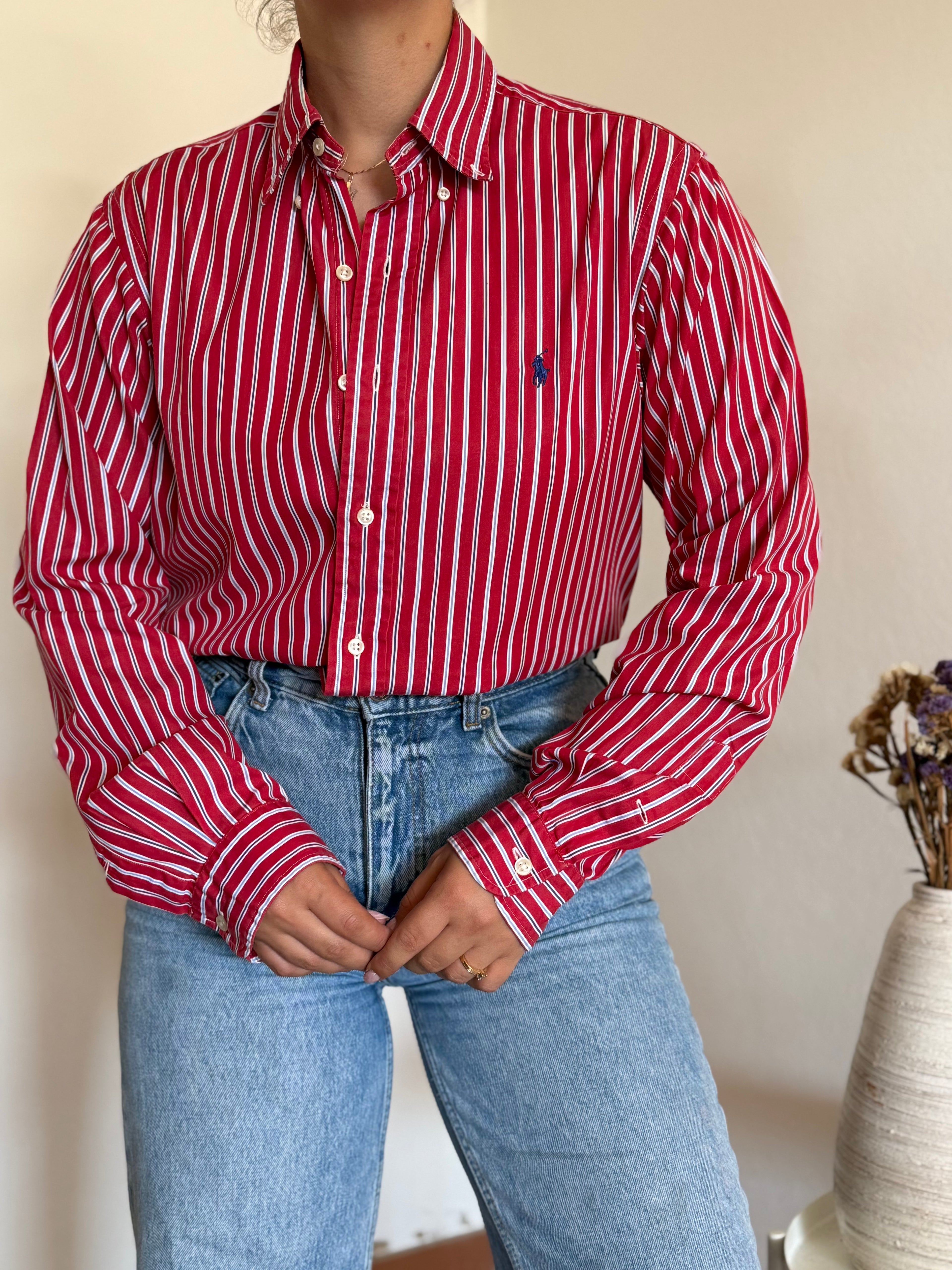 Camisa Polo Ralph Lauren Custom Fit em Algodão – Riscas Vermelhas (M)