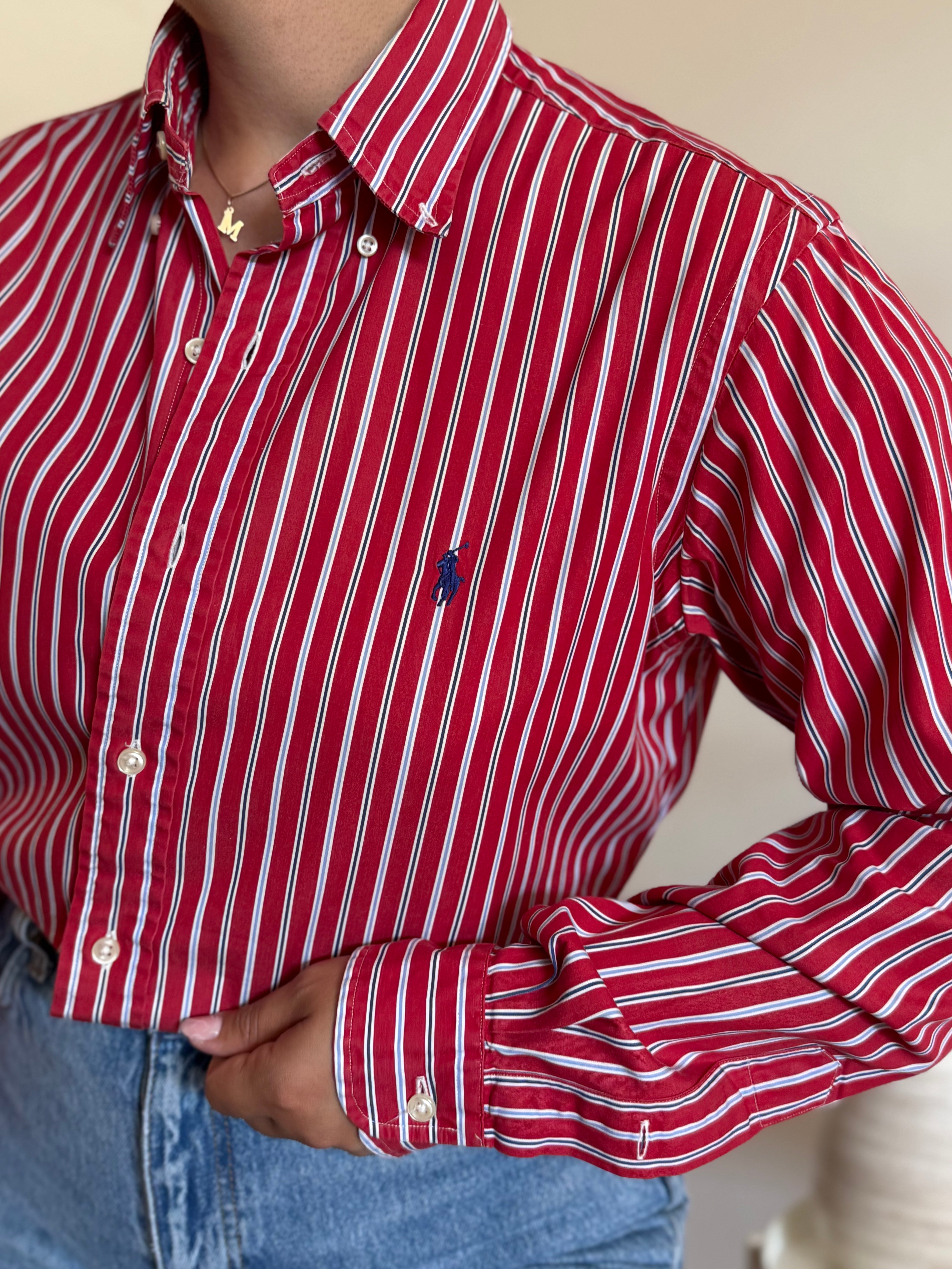 Camisa Polo Ralph Lauren Custom Fit em Algodão – Riscas Vermelhas (M)