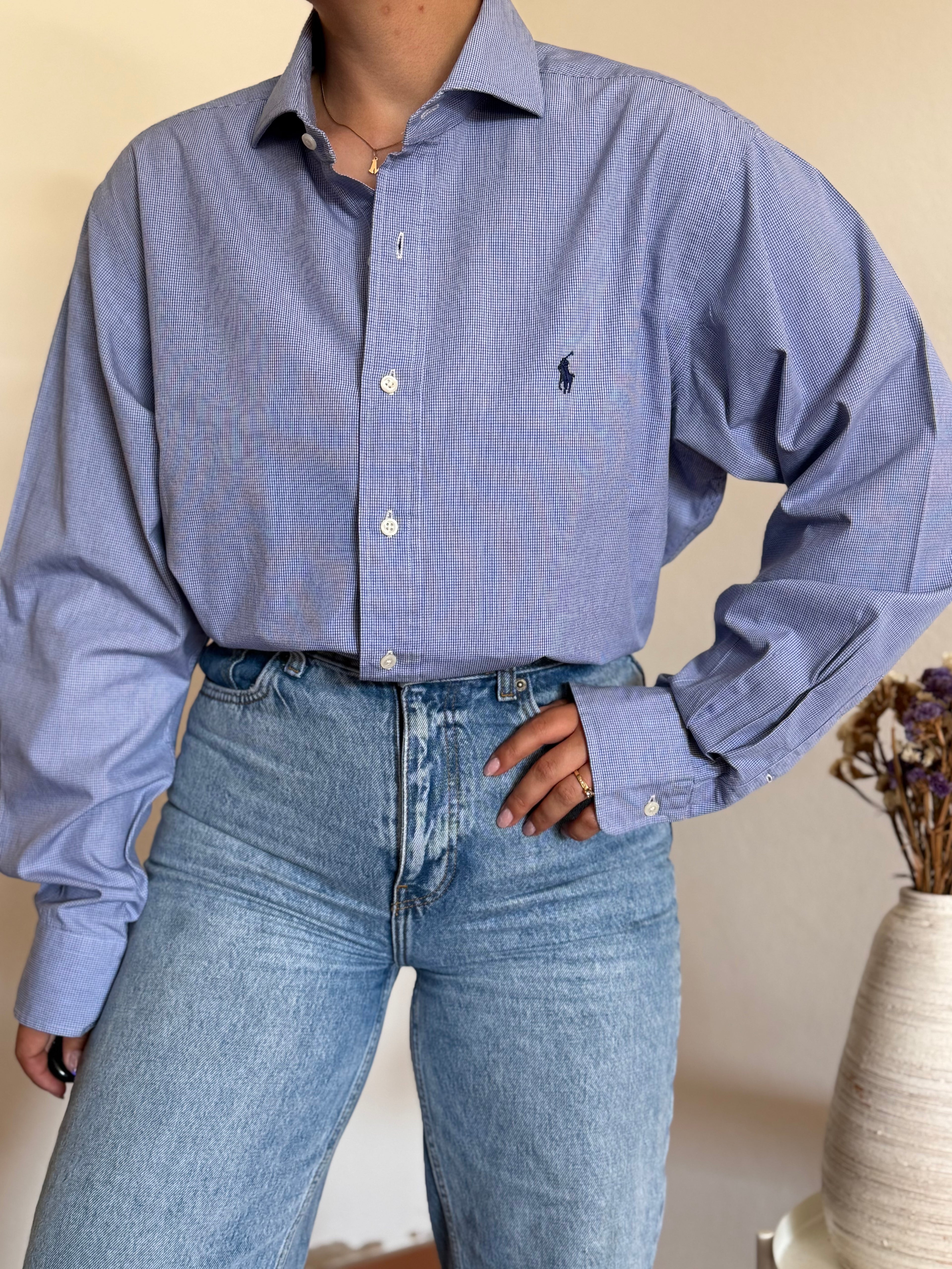 Camisa Polo Ralph Lauren "Irving" em Algodão – Azul (Tam. 16 ½ / L)