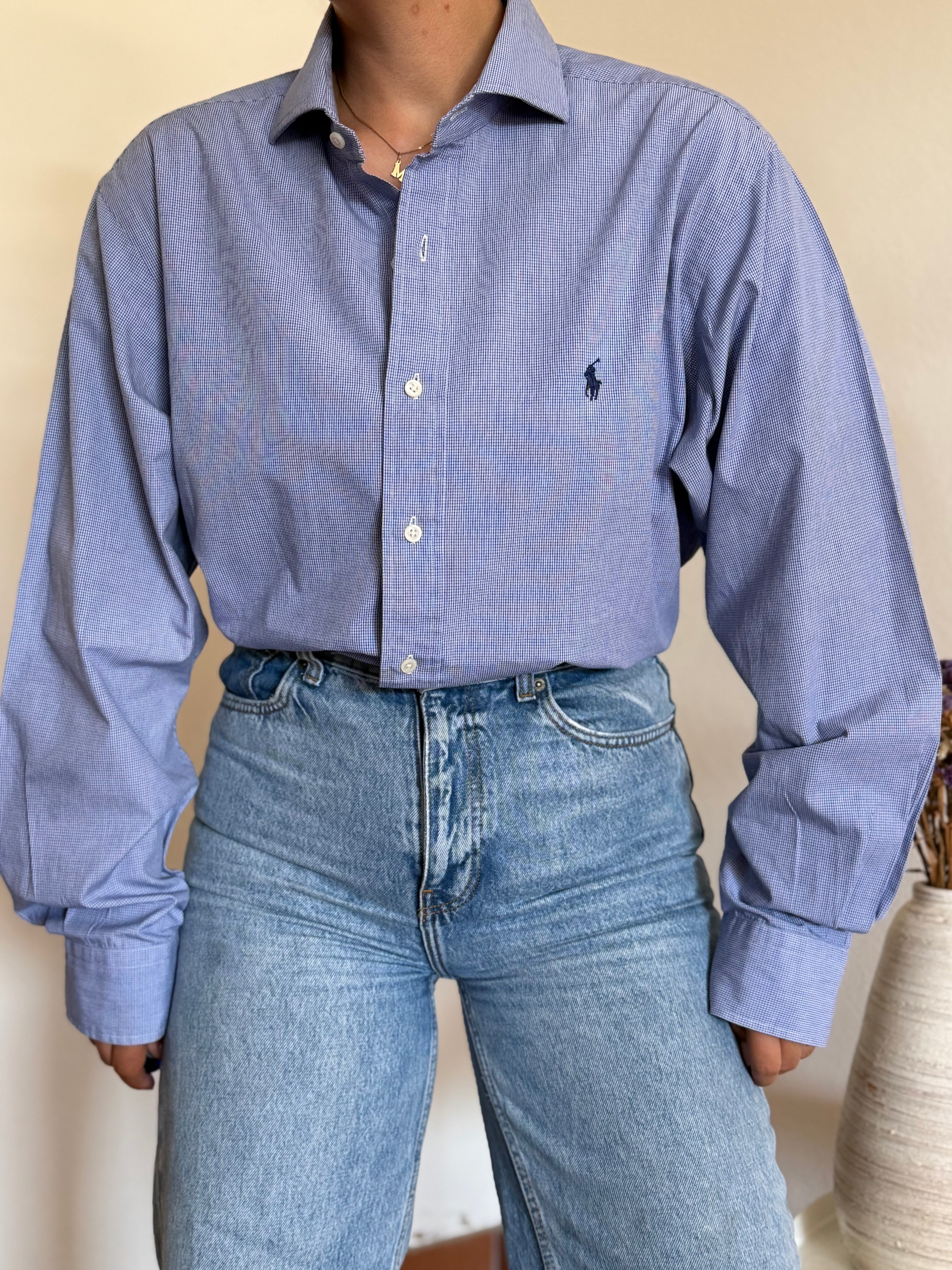 Camisa Polo Ralph Lauren "Irving" em Algodão – Azul (Tam. 16 ½ / L)