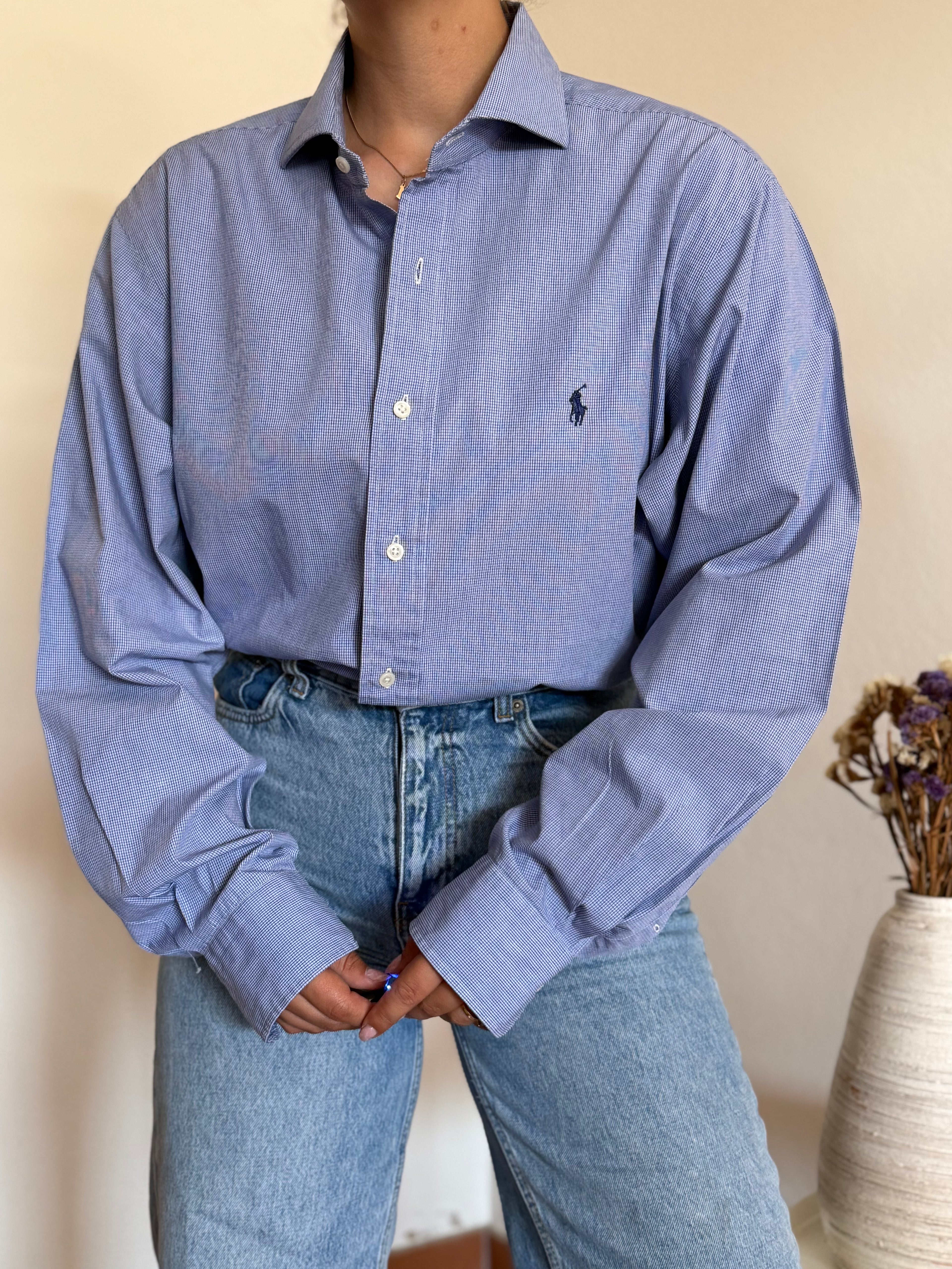 Camisa Polo Ralph Lauren "Irving" em Algodão – Azul (Tam. 16 ½ / L)