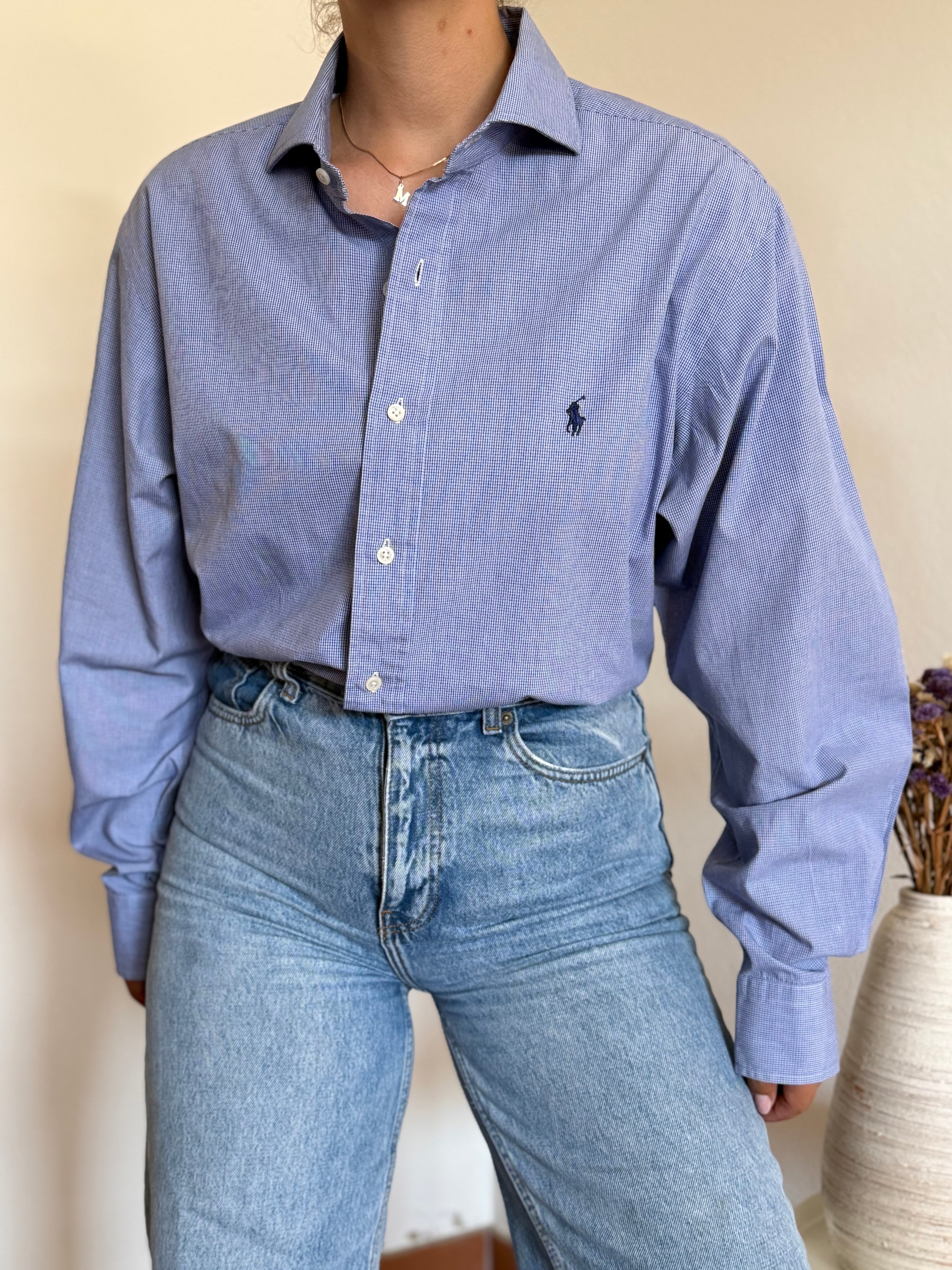 Camisa Polo Ralph Lauren "Irving" em Algodão – Azul (Tam. 16 ½ / L)