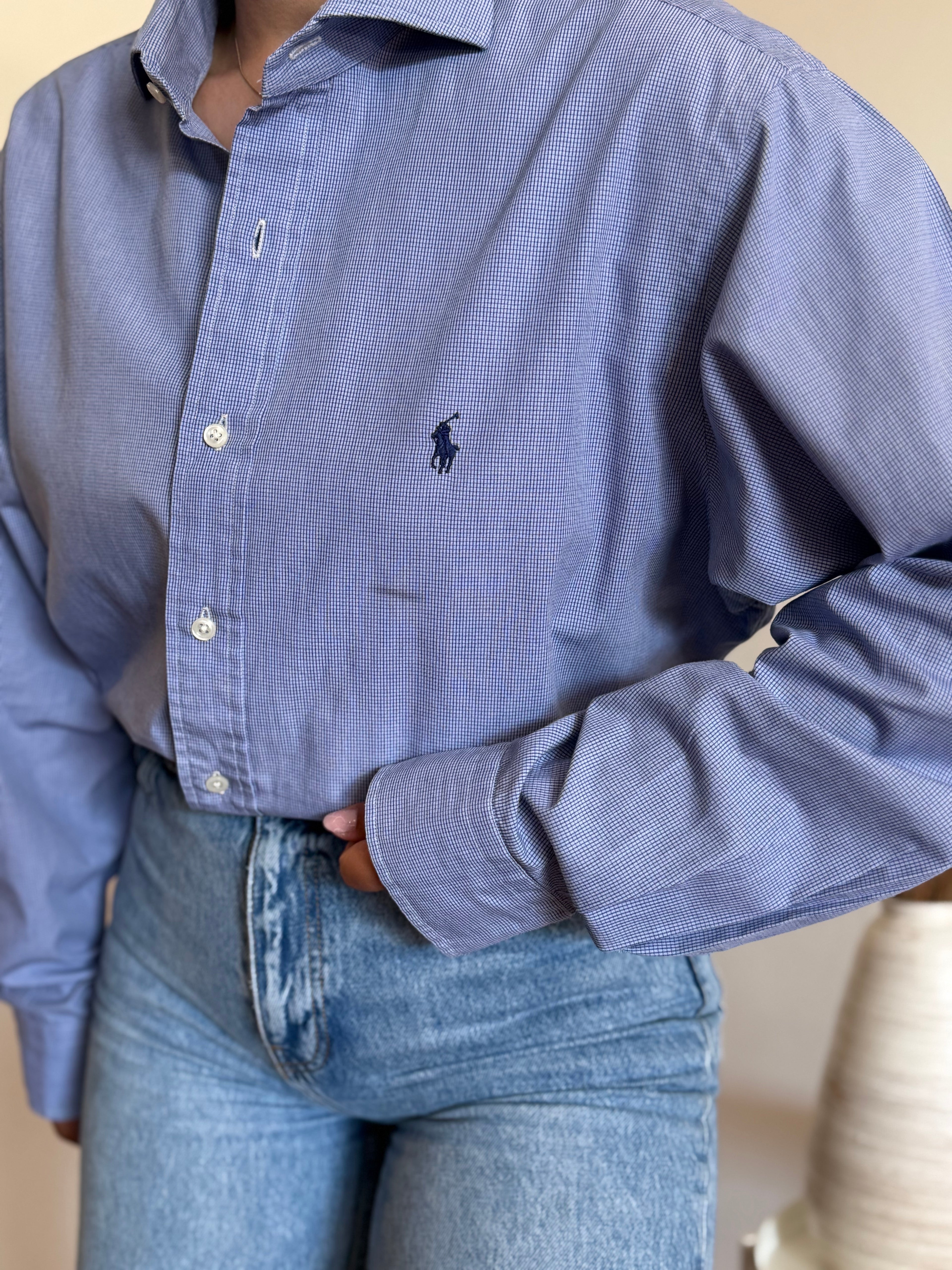 Camisa Polo Ralph Lauren "Irving" em Algodão – Azul (Tam. 16 ½ / L)