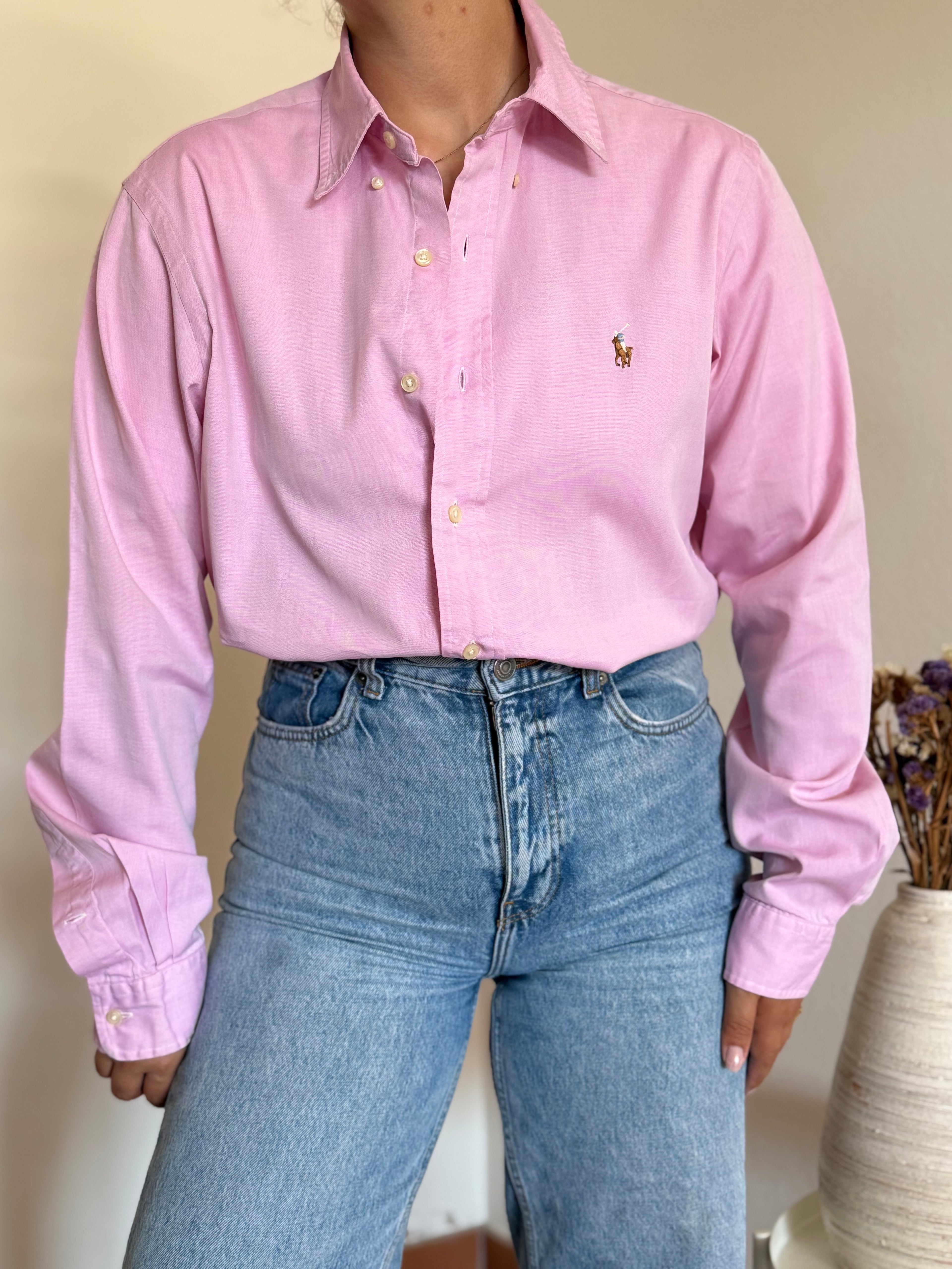 Camisa Polo Ralph Lauren Custom Fit Dress Shirt em Algodão – Rosa (Tam. 39 / M)