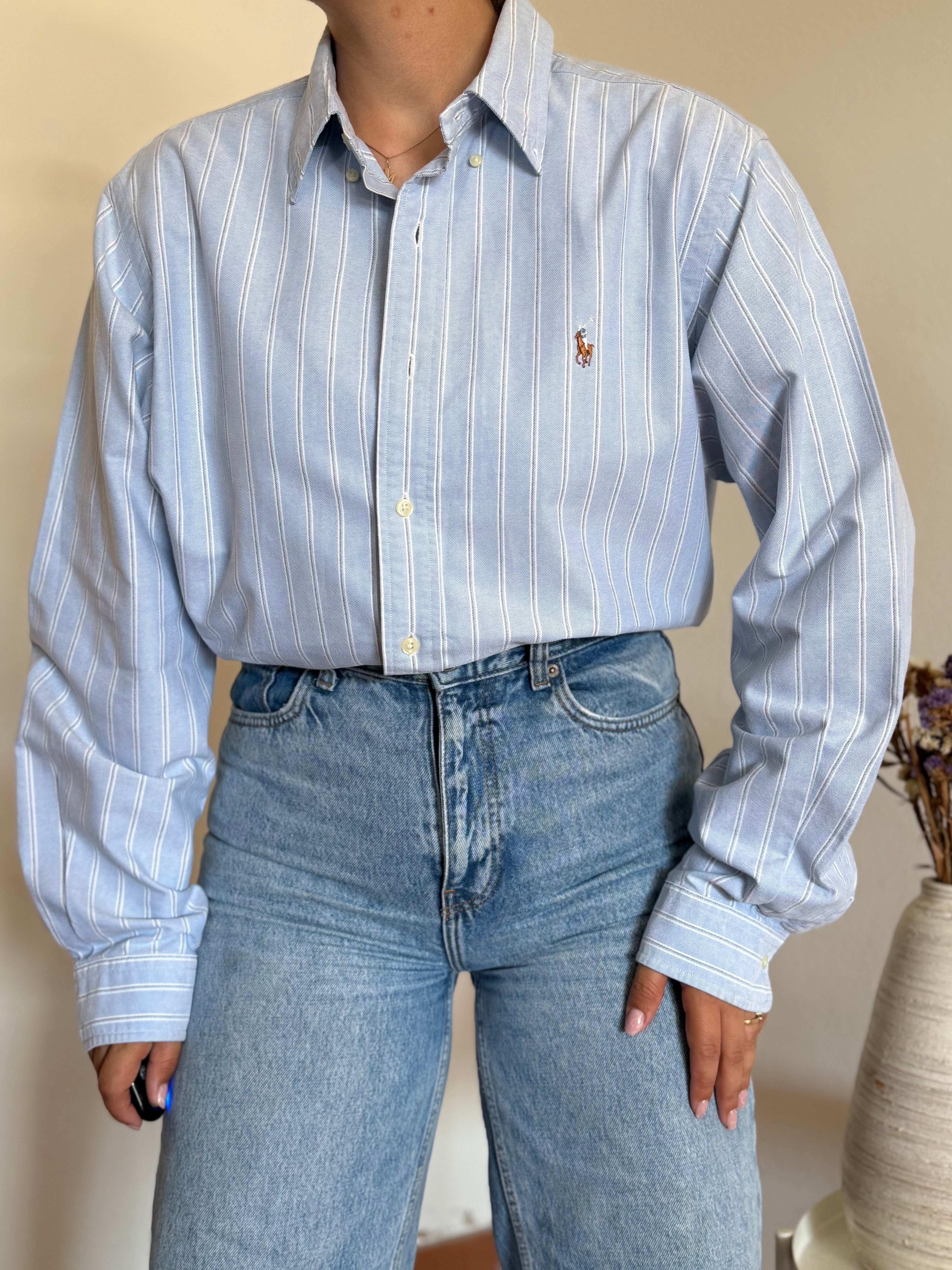Camisa Ralph Lauren Classic Fit em Algodão – Riscas Azuis (Tam. 16 / L-XL)