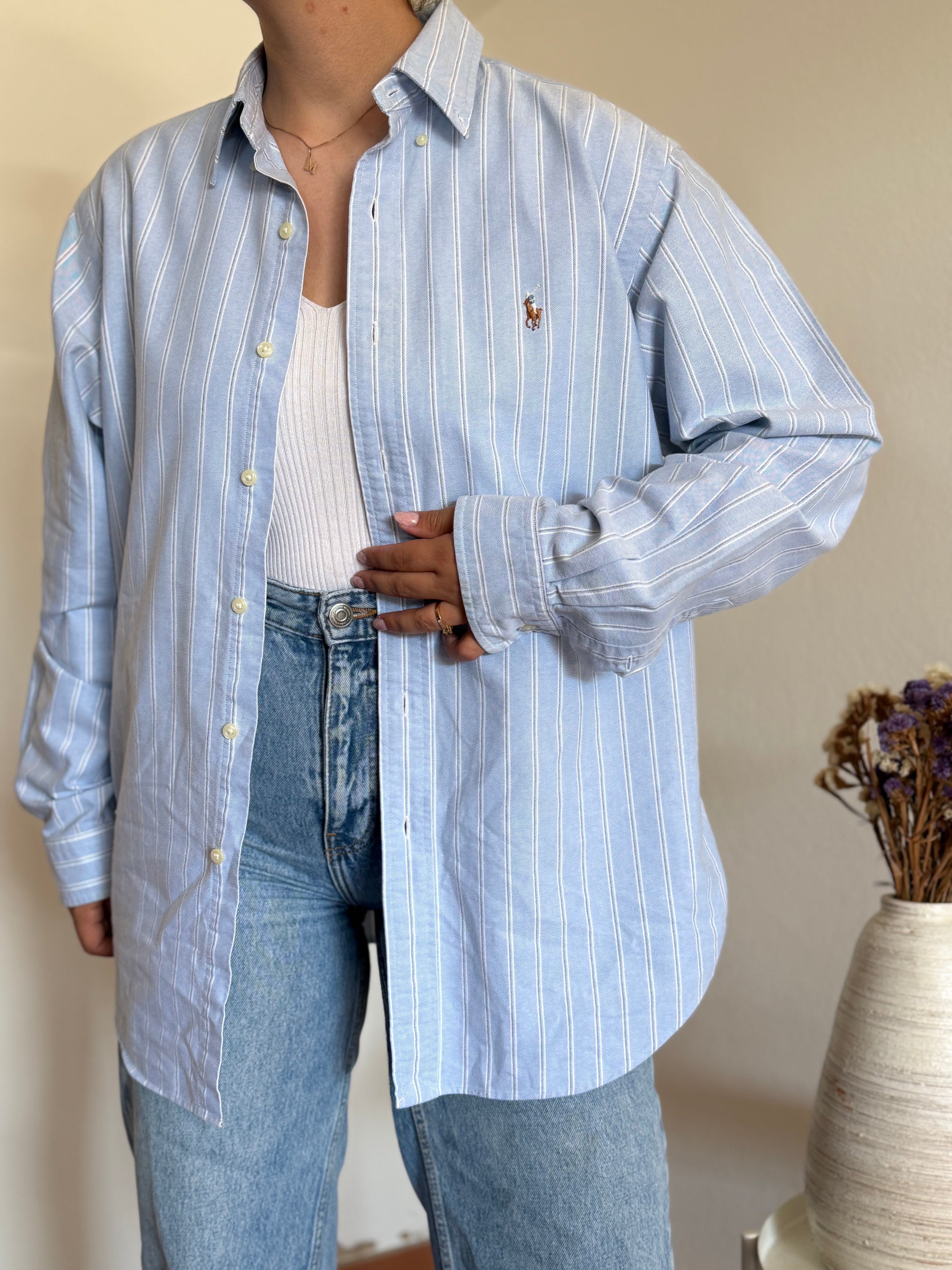 Camisa Ralph Lauren Classic Fit em Algodão – Riscas Azuis (Tam. 16 / L-XL)