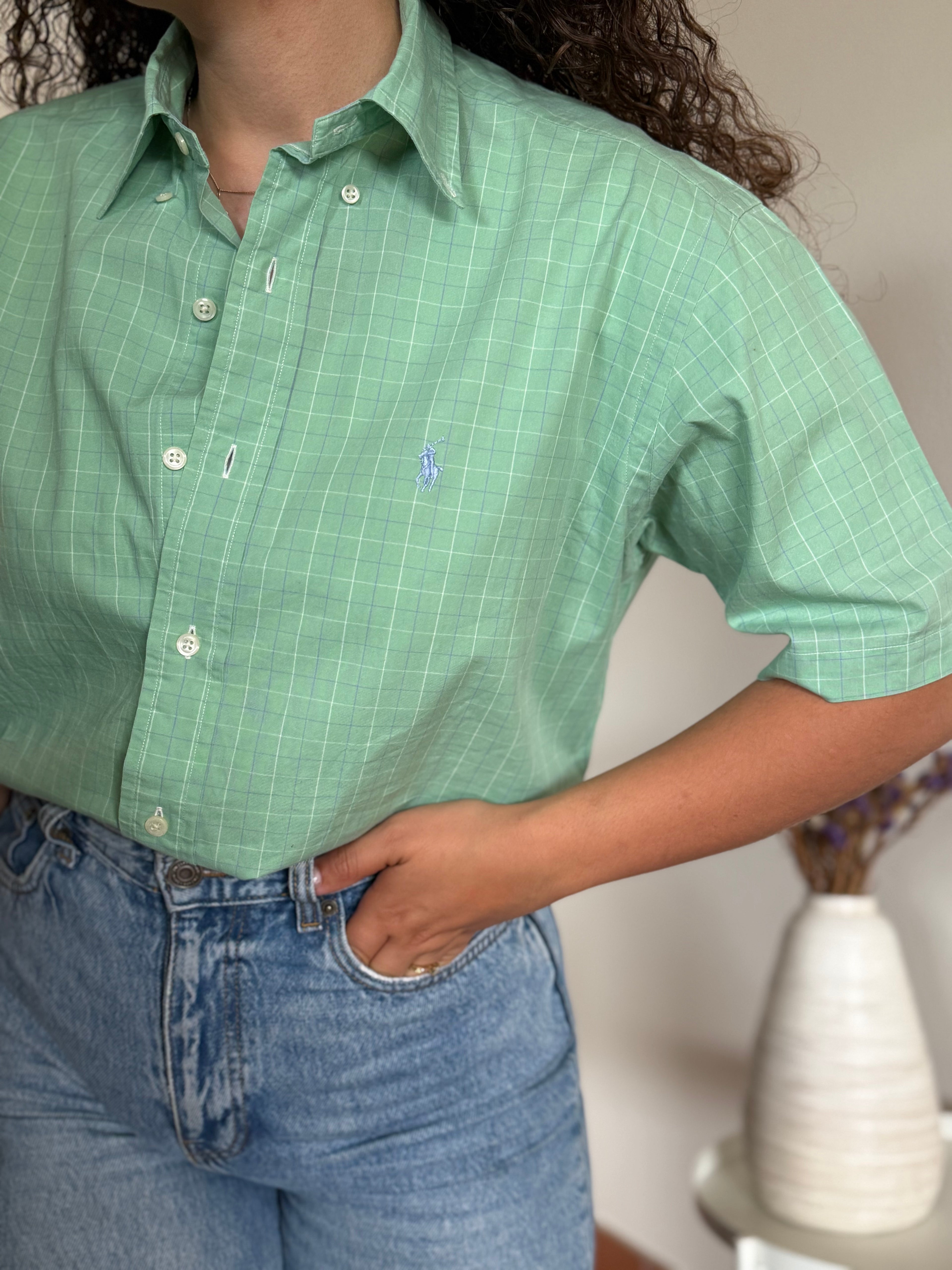Camisa Polo Ralph Lauren "Yarmouth" em Algodão – Verde (Tam. 14 ½ / S)
